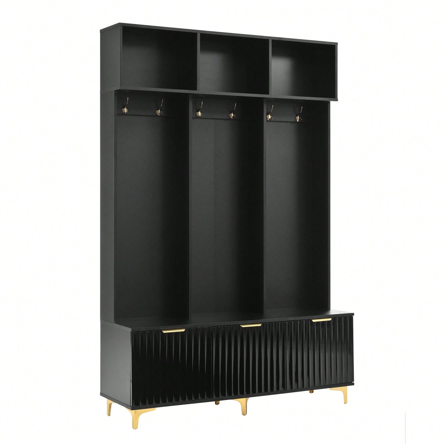 Modern Multi-Functional Storage Bench With High Gloss Fluted Doors And Luxurious Coat Rack For Entryway And Living Room In White