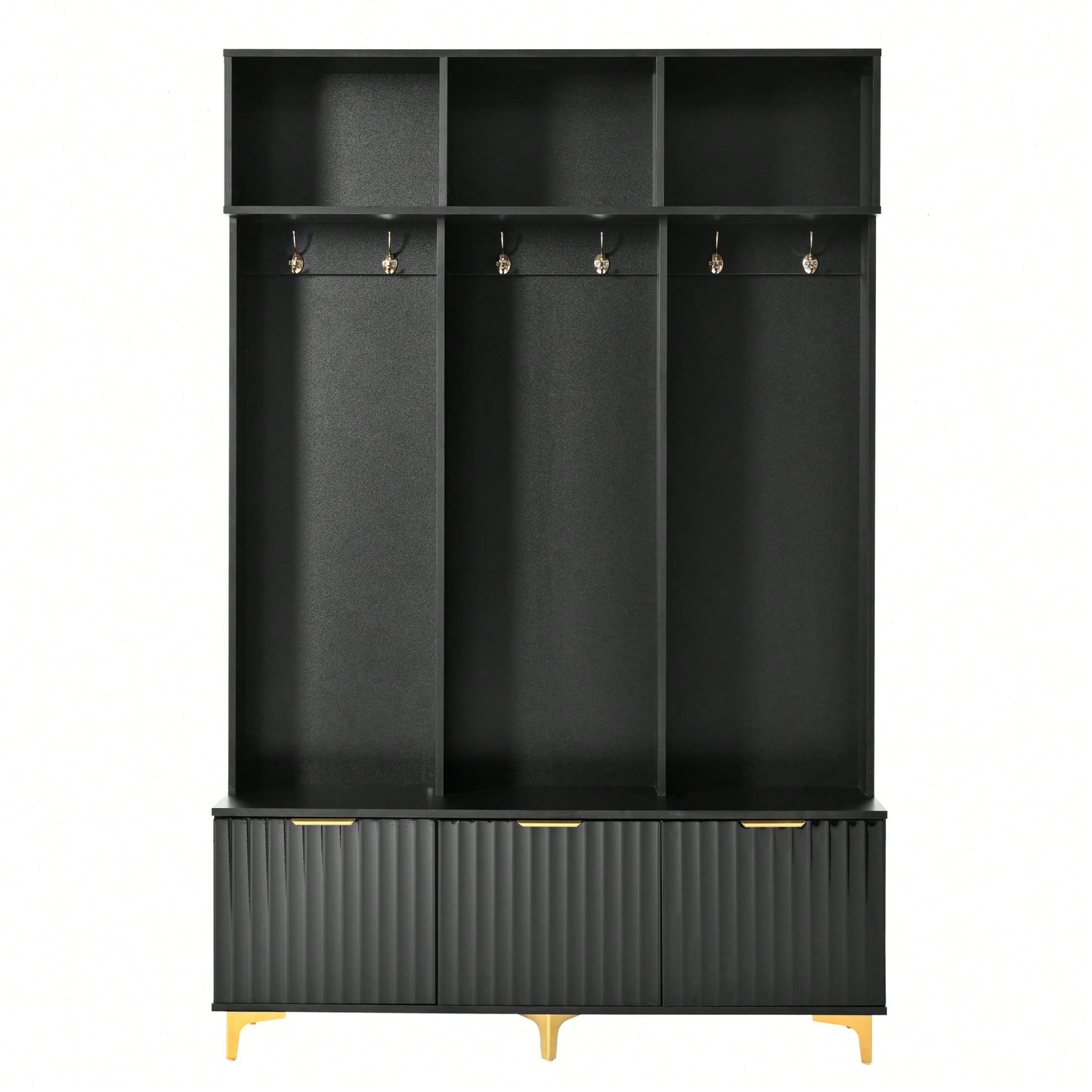 Modern Multi-Functional Storage Bench With High Gloss Fluted Doors And Luxurious Coat Rack For Entryway And Living Room In White