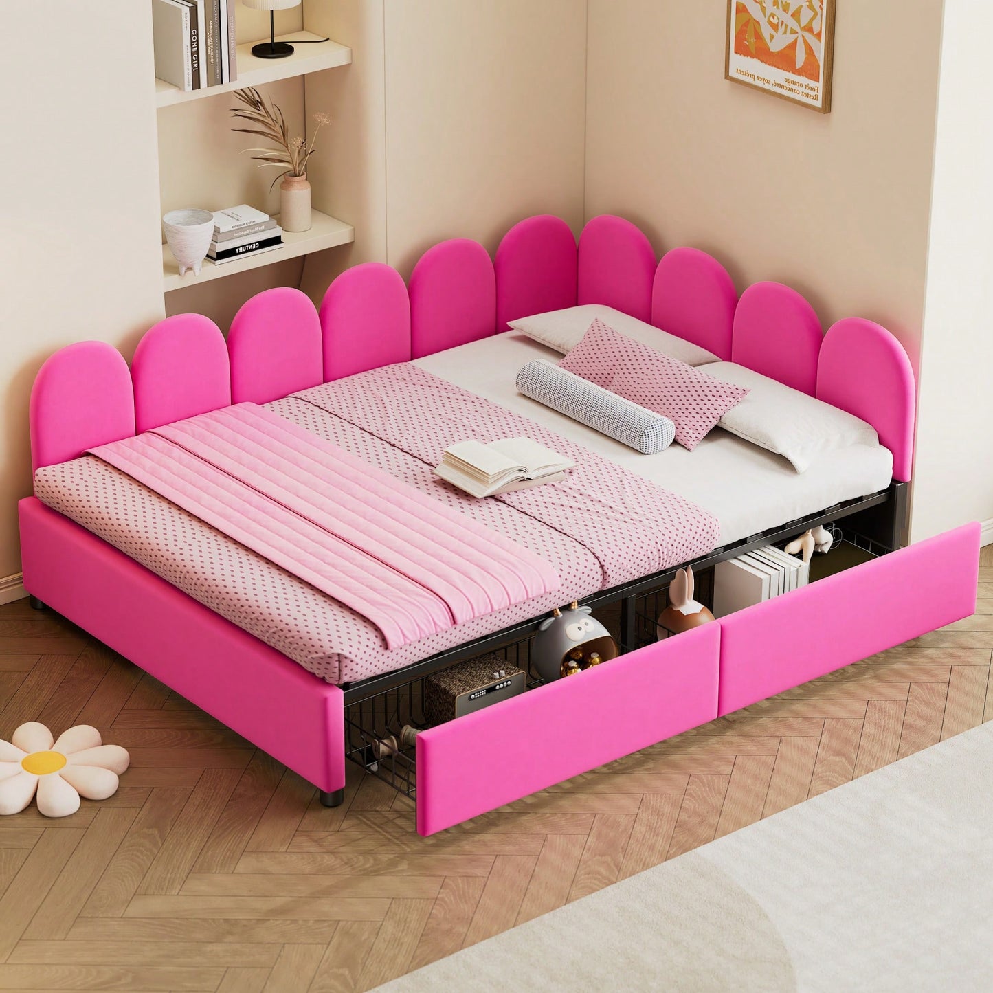 Elegant Full Size Upholstered Daybed With Storage Drawers Velvet Sofabed And Soft Fabric Headboard No Box Spring Required Beige