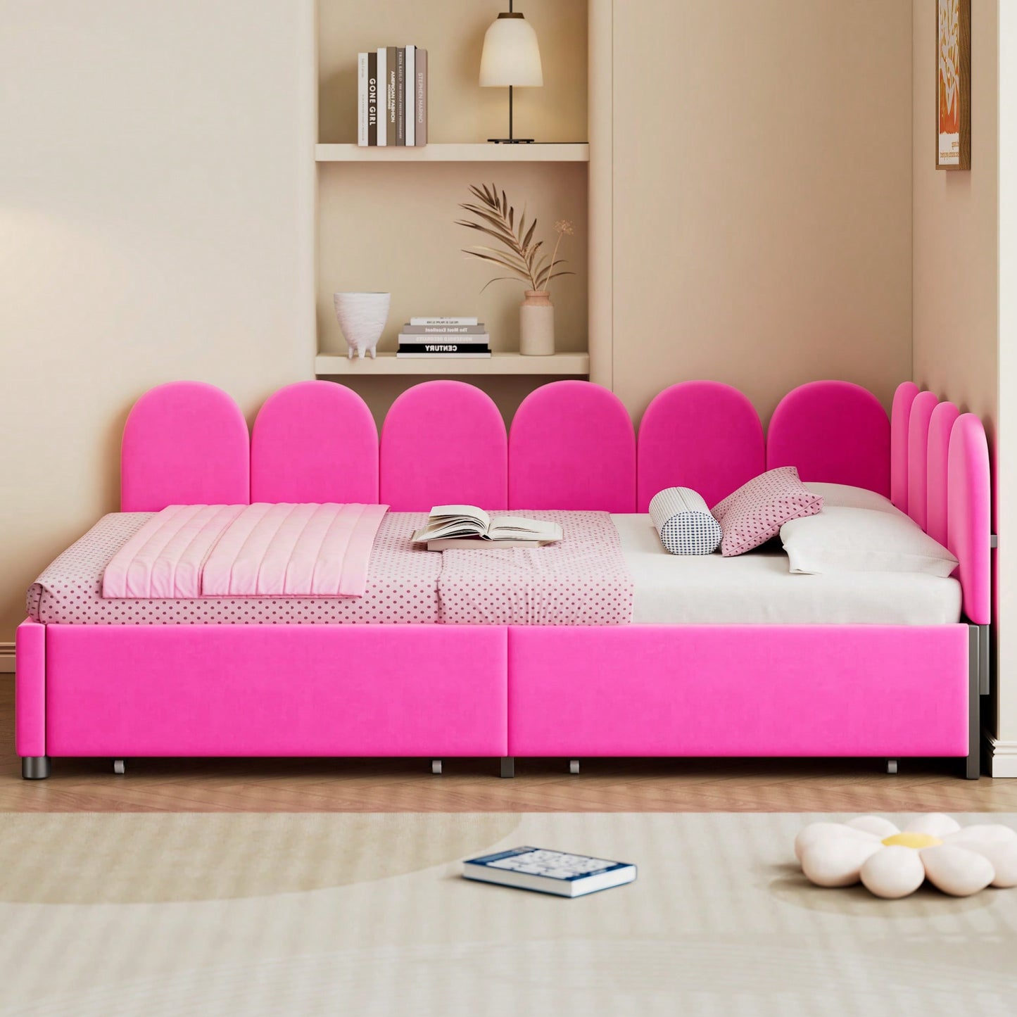 Elegant Full Size Upholstered Daybed With Storage Drawers Velvet Sofabed And Soft Fabric Headboard No Box Spring Required Beige
