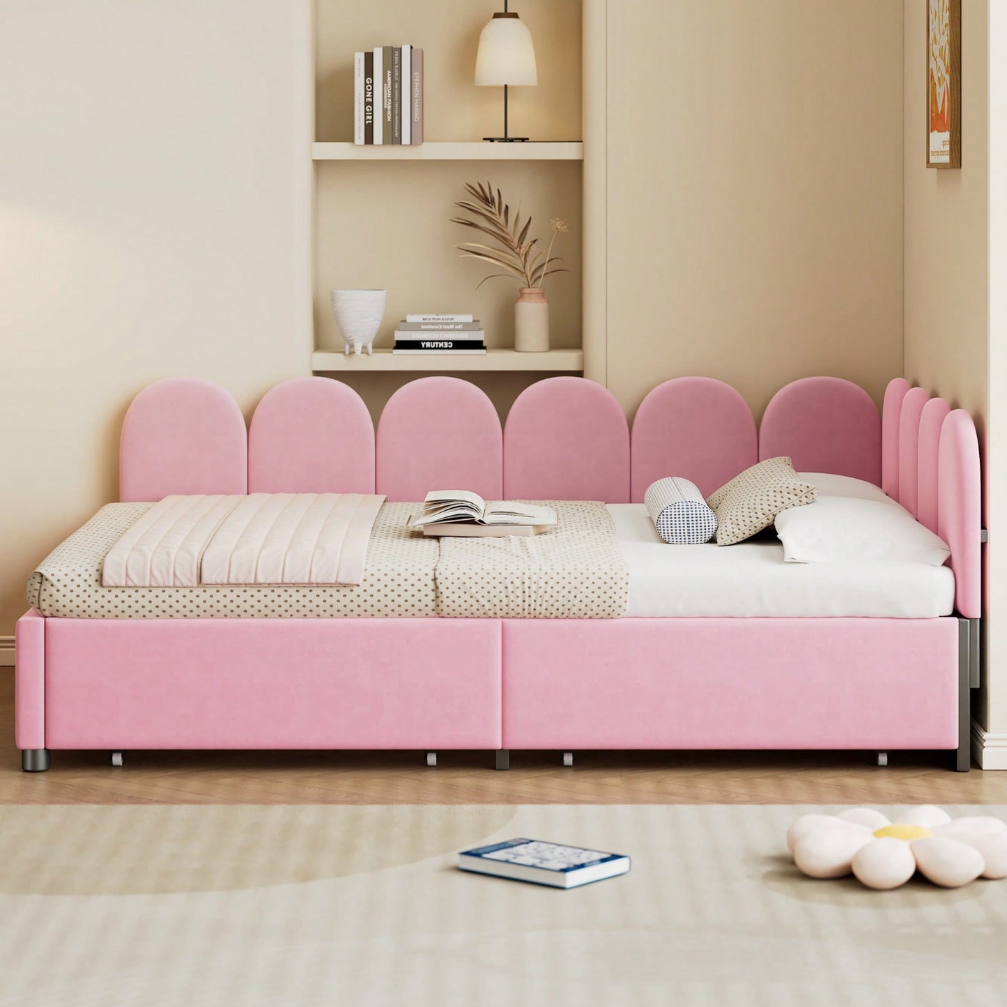 Elegant Full Size Upholstered Daybed With Storage Drawers Velvet Sofabed And Soft Fabric Headboard No Box Spring Required Beige