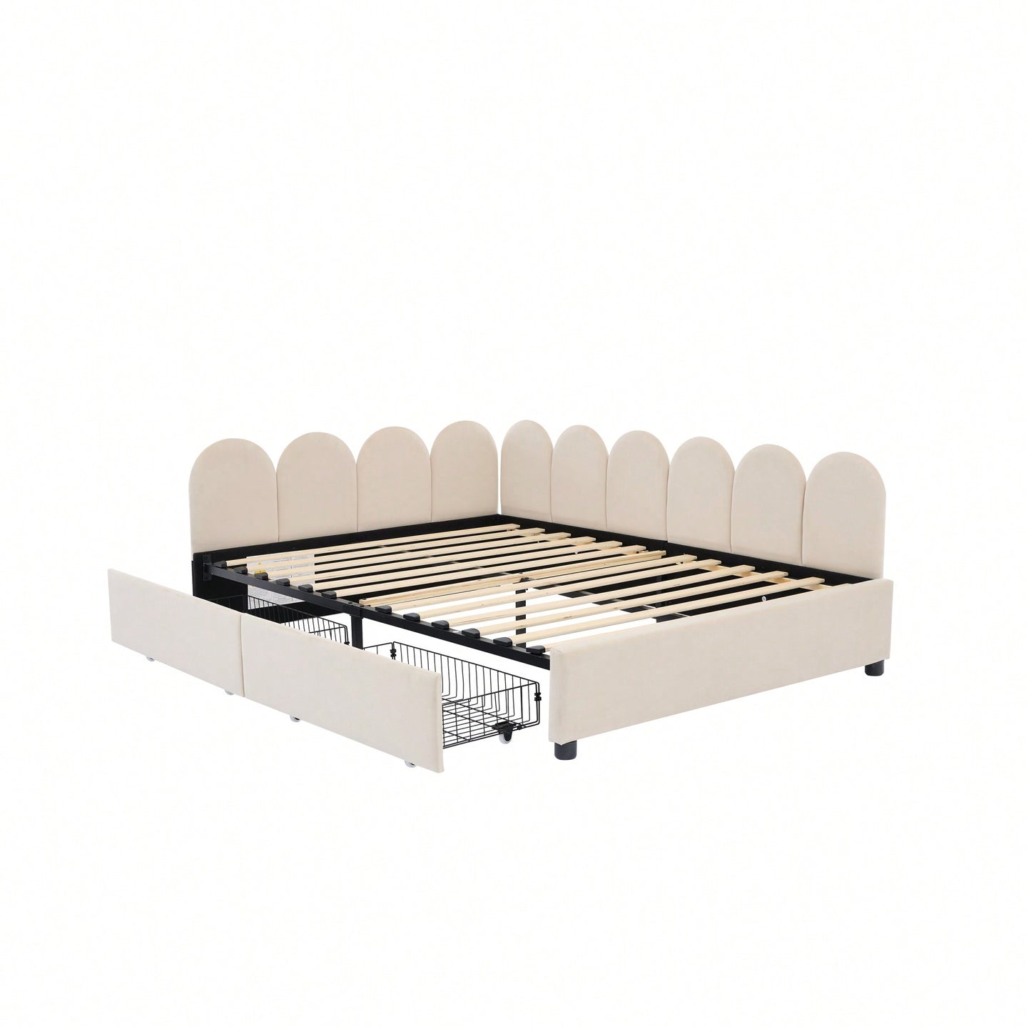 Elegant Full Size Upholstered Daybed With Storage Drawers Velvet Sofabed And Soft Fabric Headboard No Box Spring Required Beige