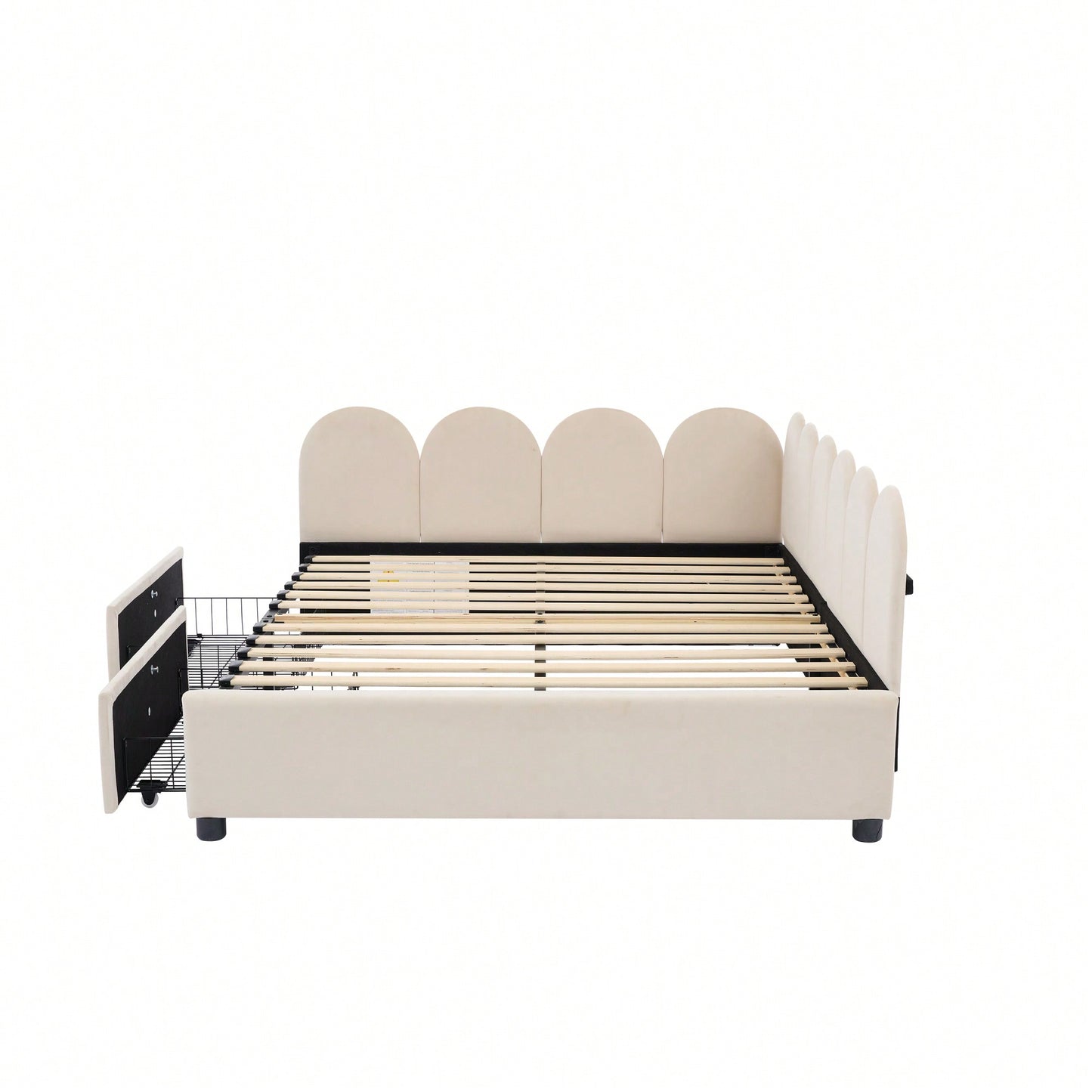 Elegant Full Size Upholstered Daybed With Storage Drawers Velvet Sofabed And Soft Fabric Headboard No Box Spring Required Beige