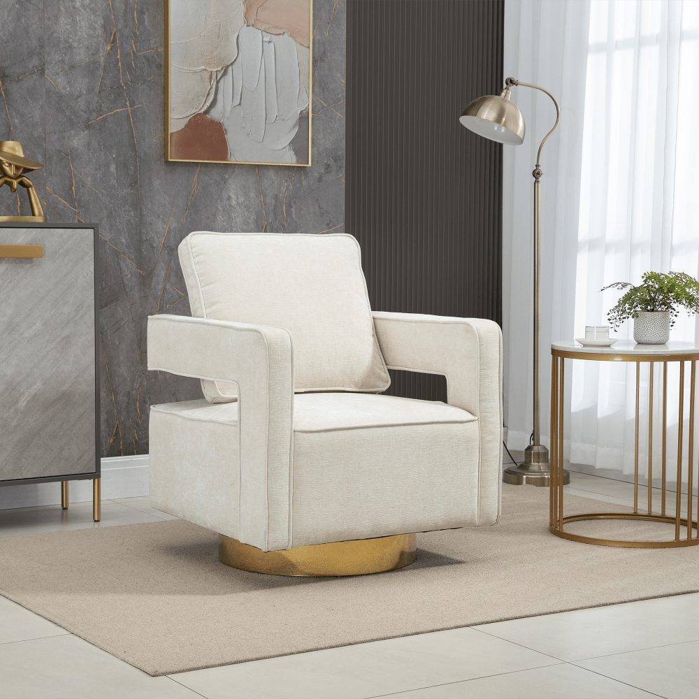 Modern Swivel Accent Chair With Gold Stainless Steel Base For Nursery Bedroom Living Room Office Club Lounge Black Chenille