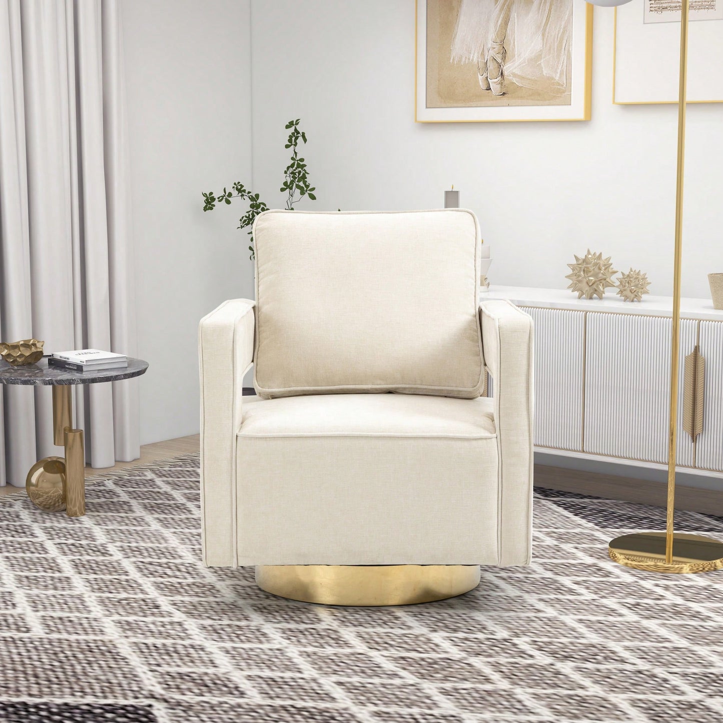 Modern Swivel Accent Chair With Gold Stainless Steel Base For Nursery Bedroom Living Room Office Club Lounge Black Chenille