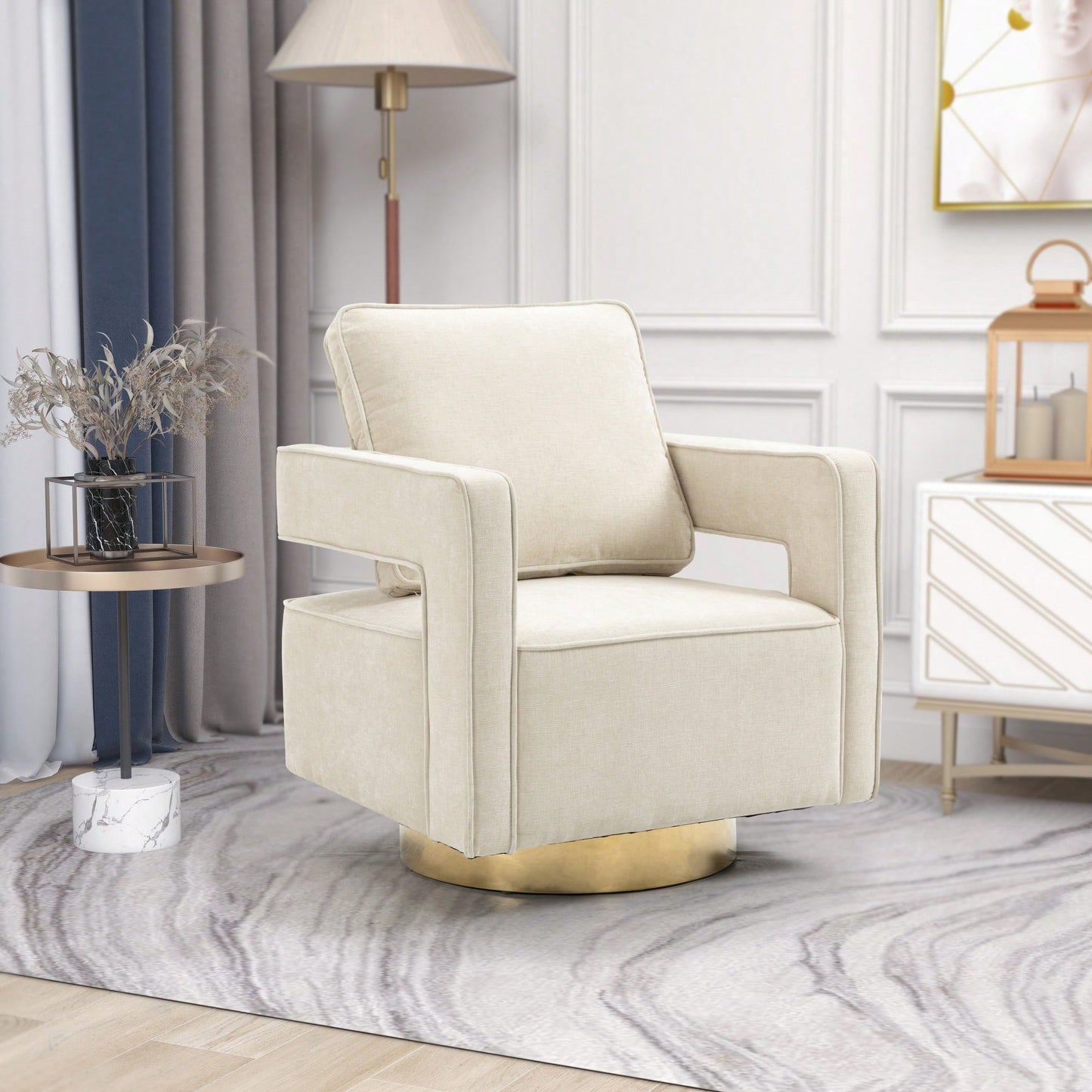 Modern Swivel Accent Chair With Gold Stainless Steel Base For Nursery Bedroom Living Room Office Club Lounge Black Chenille