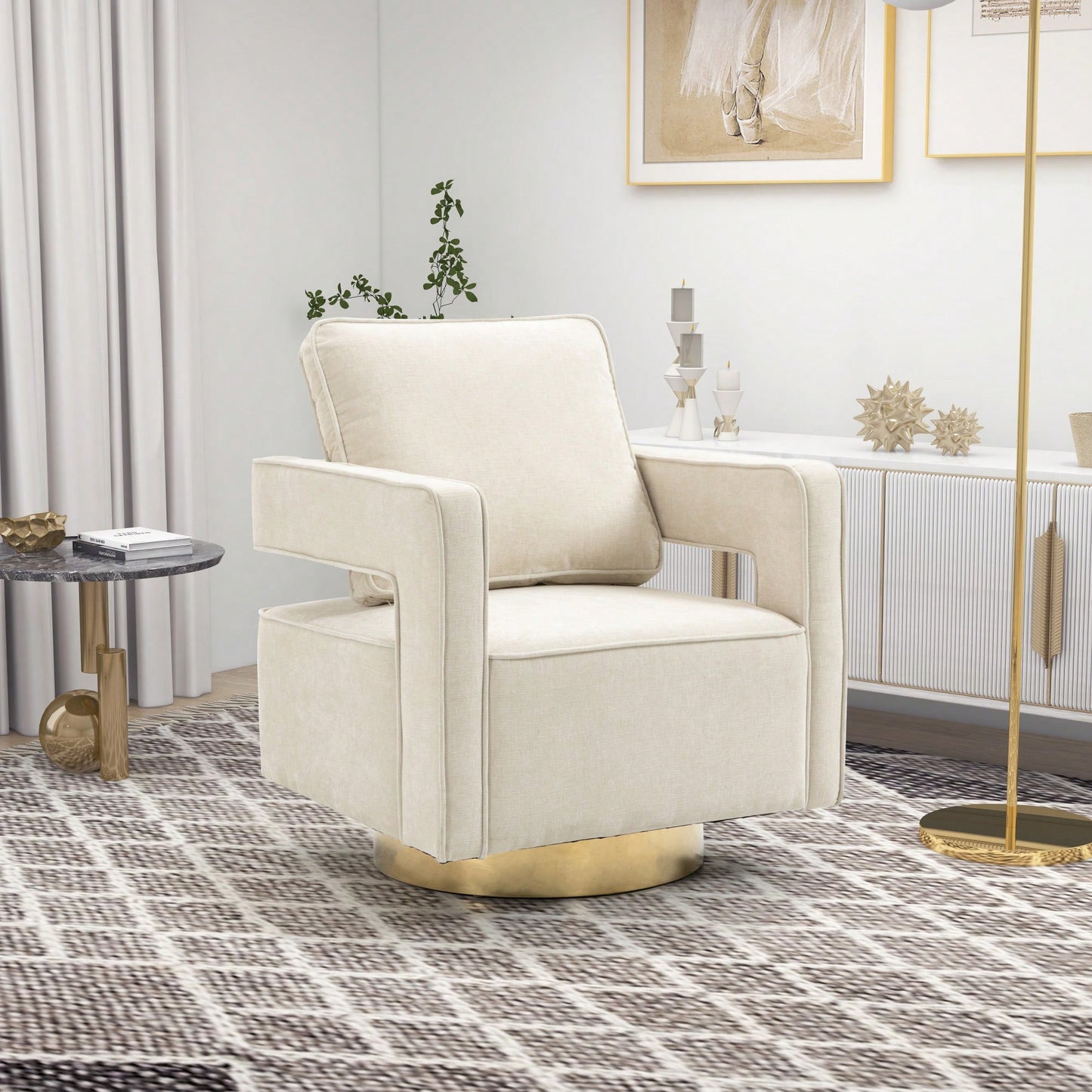 Modern Swivel Accent Chair With Gold Stainless Steel Base For Nursery Bedroom Living Room Office Club Lounge Black Chenille
