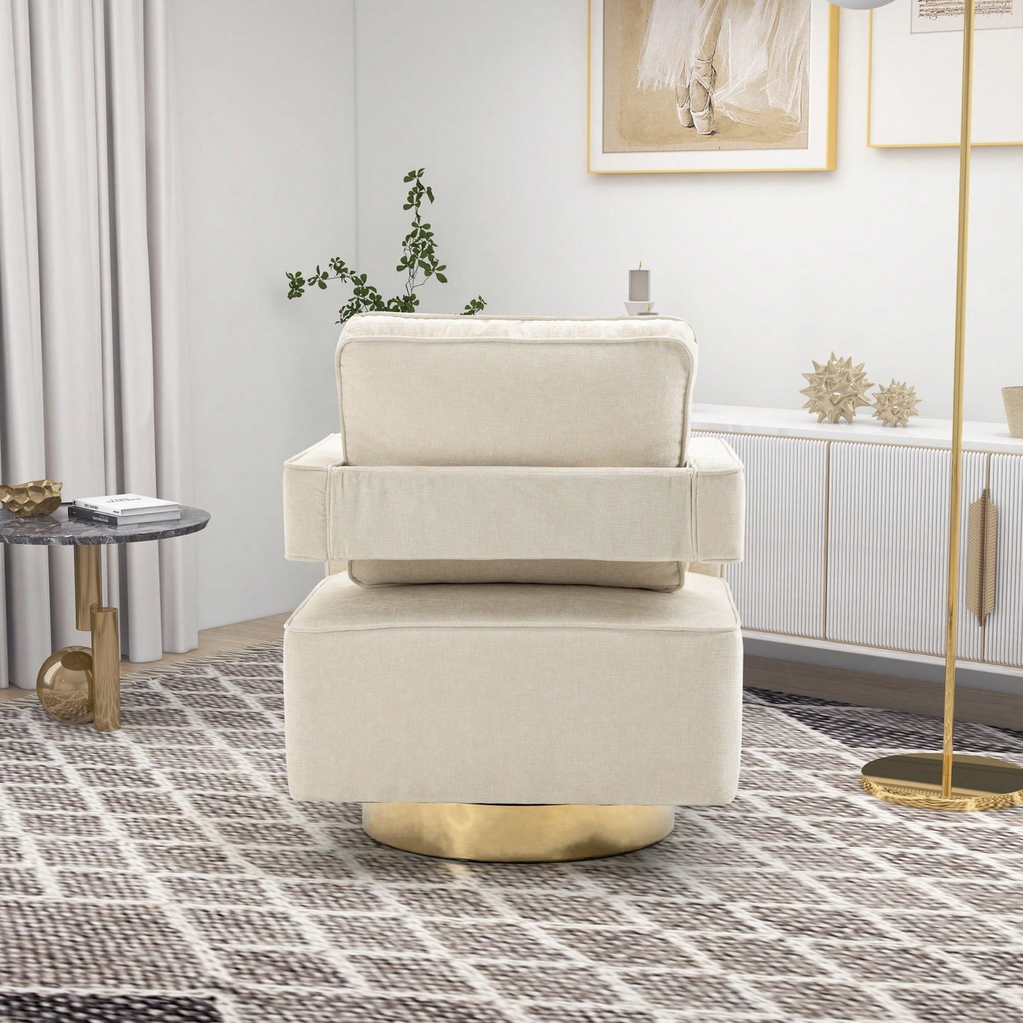 Modern Swivel Accent Chair With Gold Stainless Steel Base For Nursery Bedroom Living Room Office Club Lounge Black Chenille