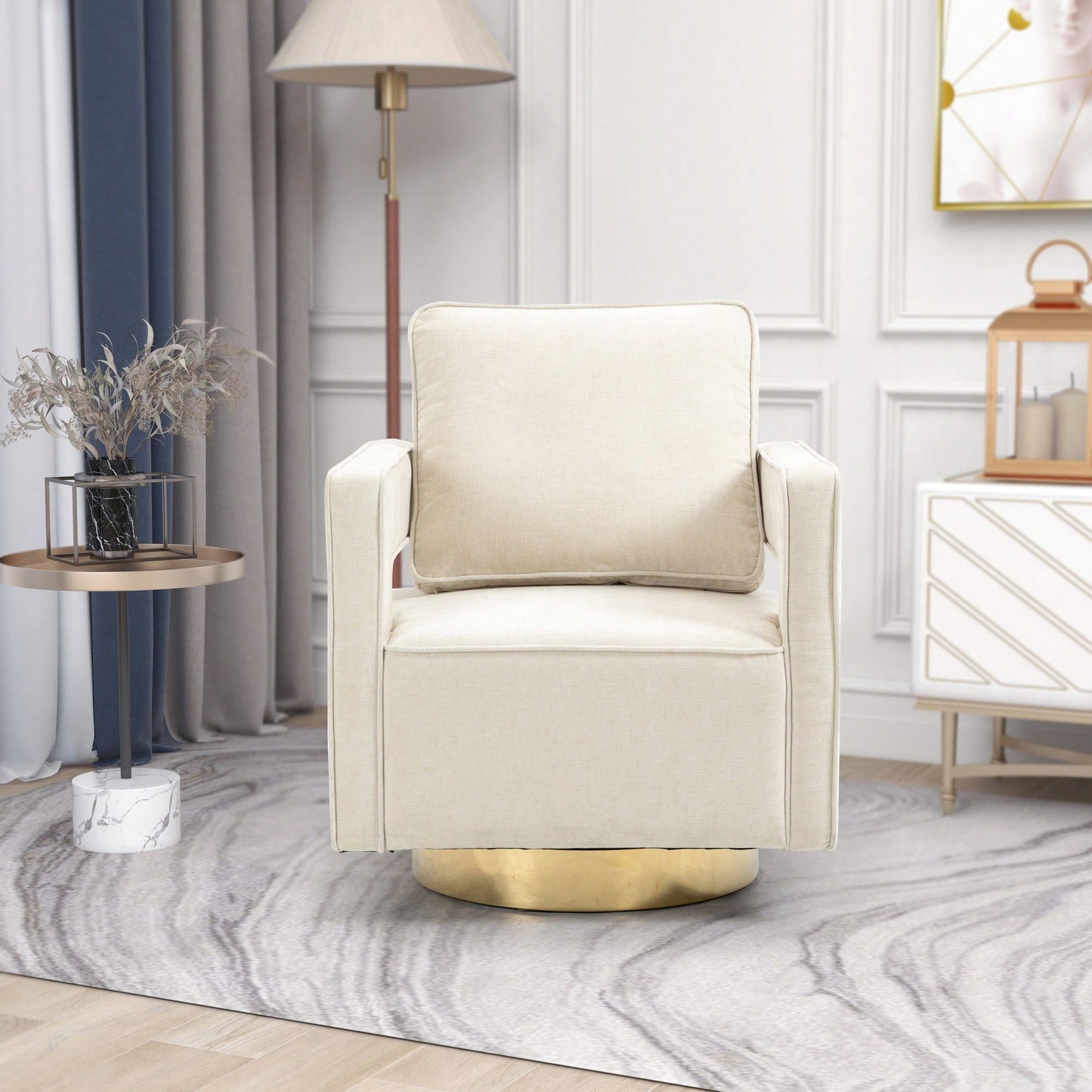 Modern Swivel Accent Chair With Gold Stainless Steel Base For Nursery Bedroom Living Room Office Club Lounge Black Chenille