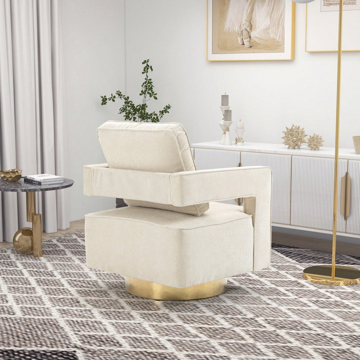 Modern Swivel Accent Chair With Gold Stainless Steel Base For Nursery Bedroom Living Room Office Club Lounge Black Chenille