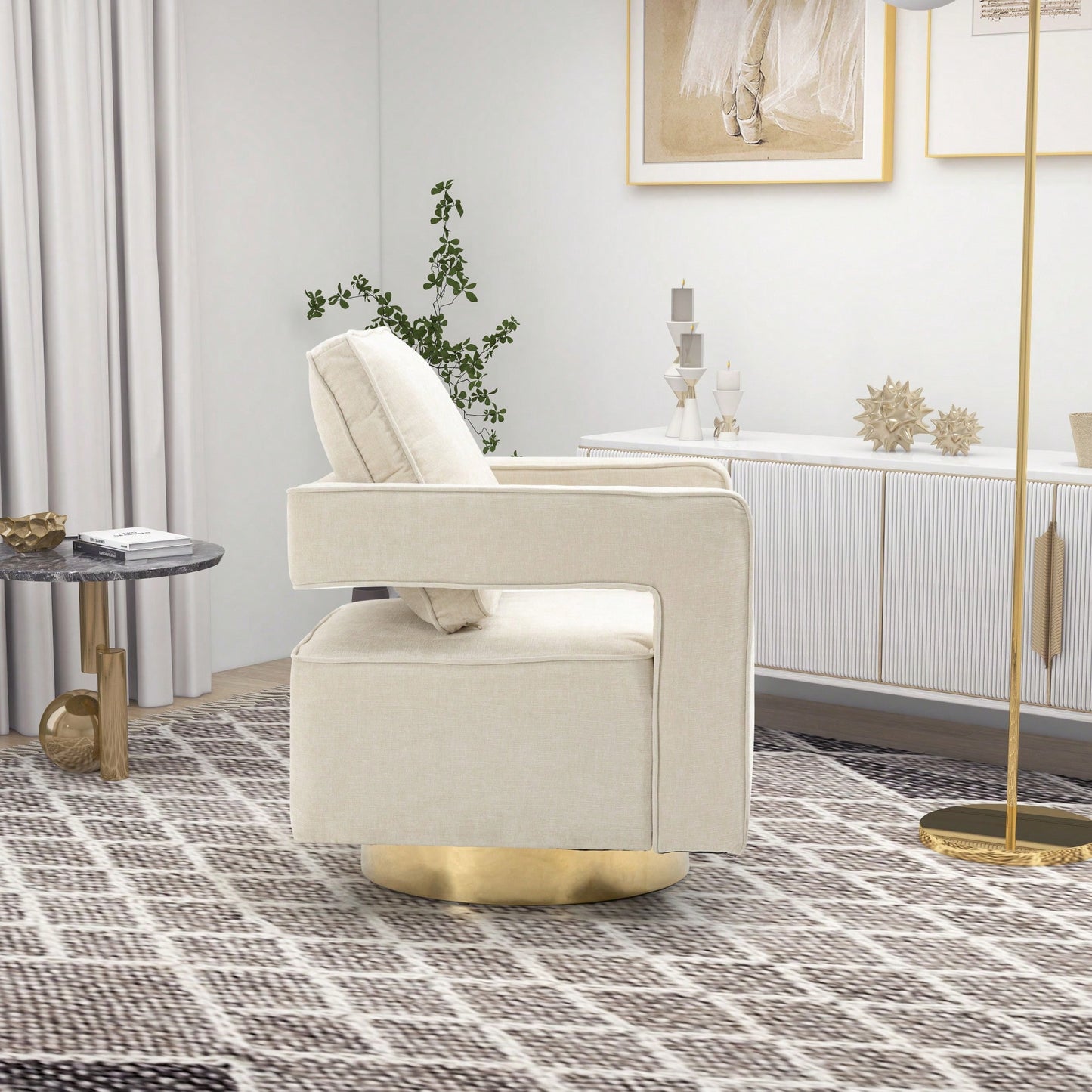 Modern Swivel Accent Chair With Gold Stainless Steel Base For Nursery Bedroom Living Room Office Club Lounge Black Chenille