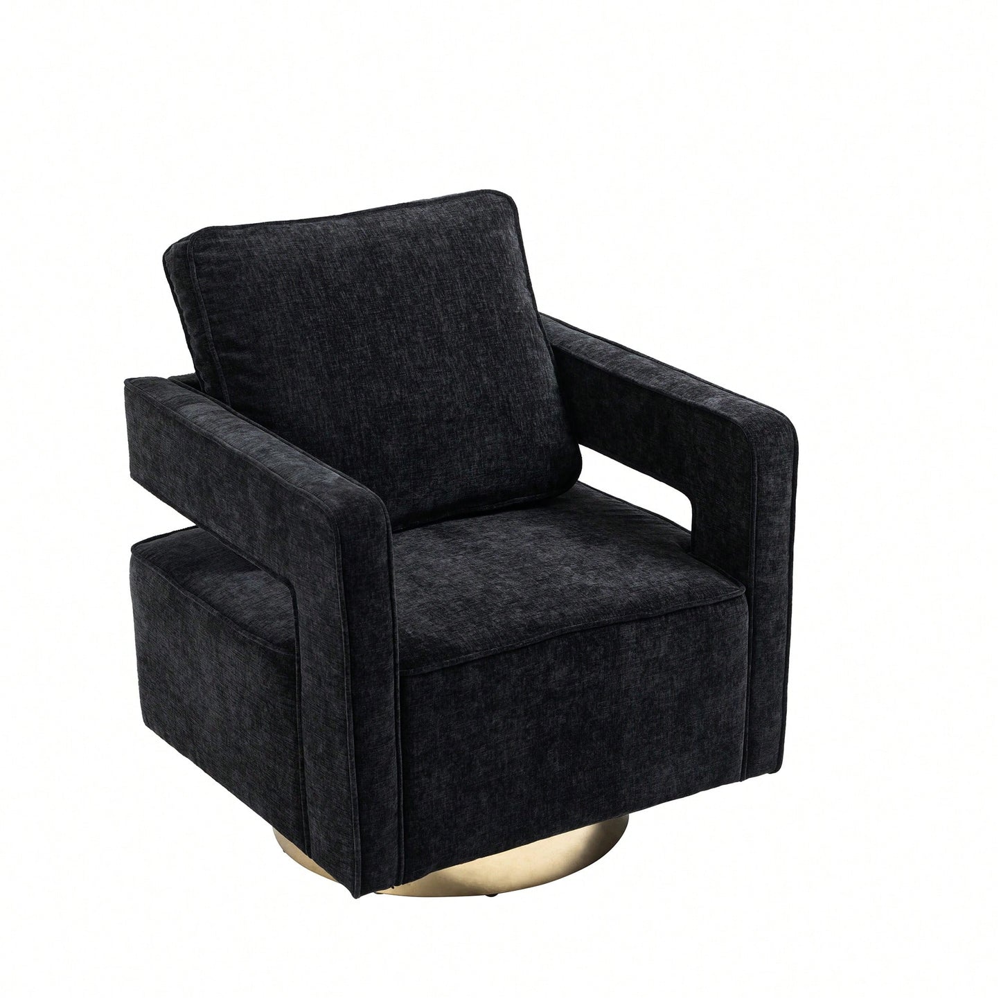 Modern Swivel Accent Chair With Gold Stainless Steel Base For Nursery Bedroom Living Room Office Club Lounge Black Chenille