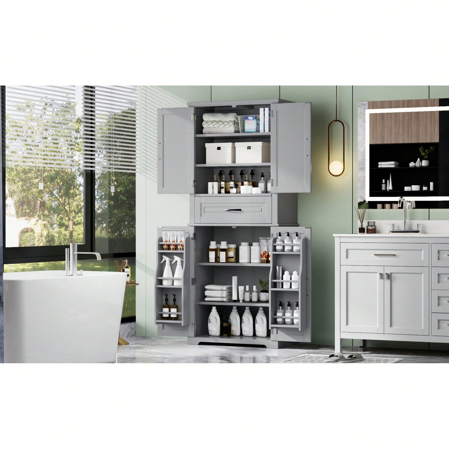 Multi-Functional Bathroom Storage Cabinet With Adjustable Shelf And Drawer For Organized Space In White