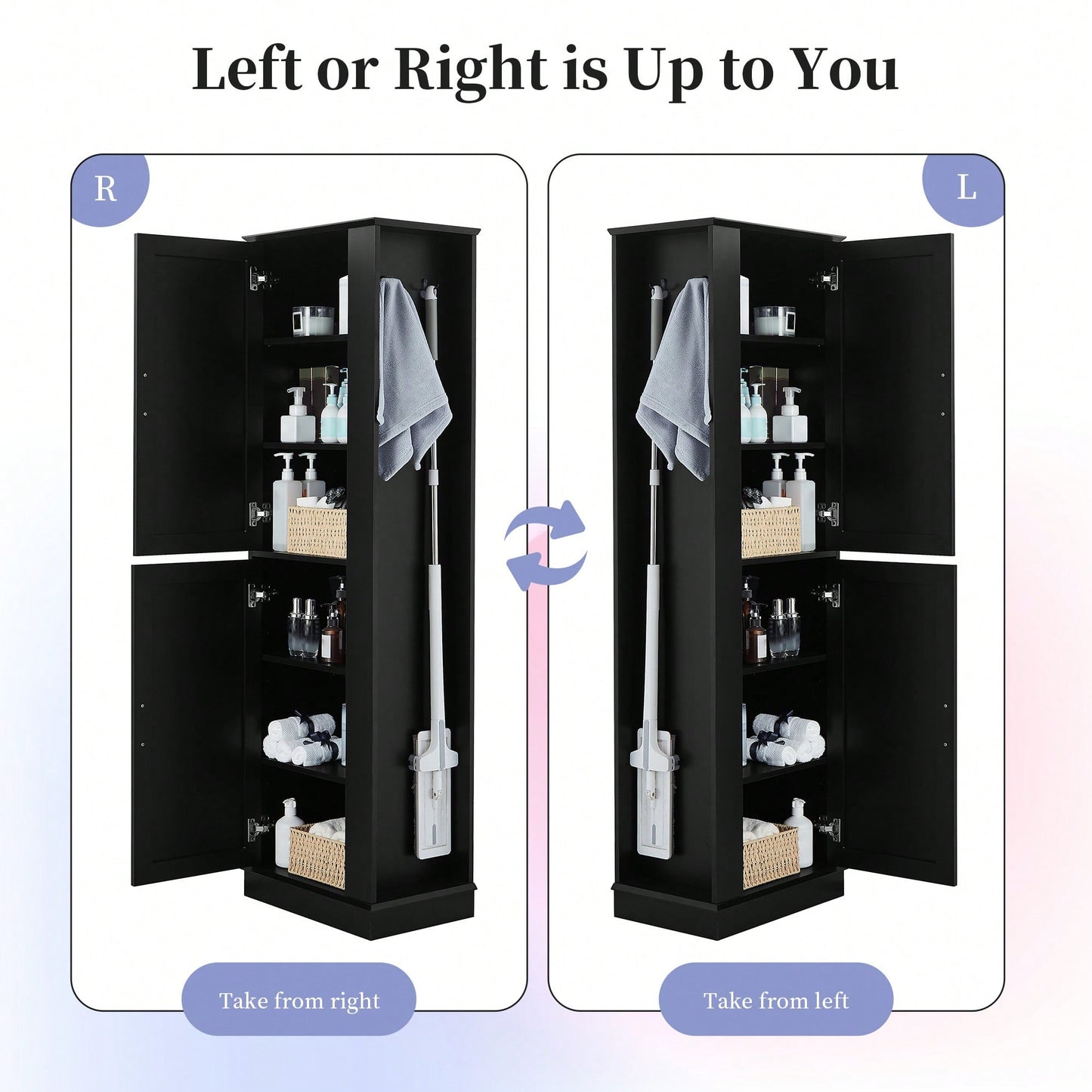 Freestanding Tall Bathroom Storage Cabinet With Adjustable Shelves And Hook In White MDF
