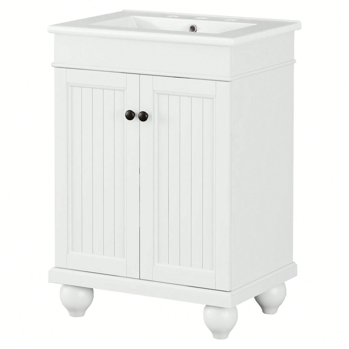 Sleek 24 Inch Black Bathroom Vanity With Elegant Ceramic Sink And Solid Wood Frame, Adjustable Shelf For Stylish Storage