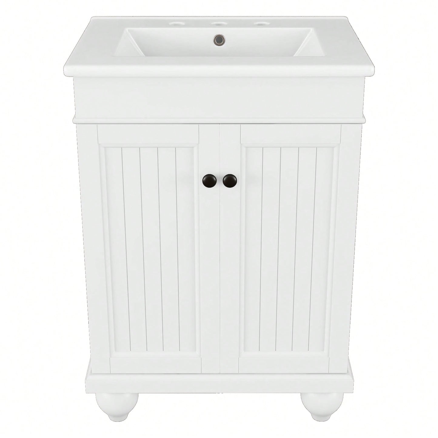 Sleek 24 Inch Black Bathroom Vanity With Elegant Ceramic Sink And Solid Wood Frame, Adjustable Shelf For Stylish Storage