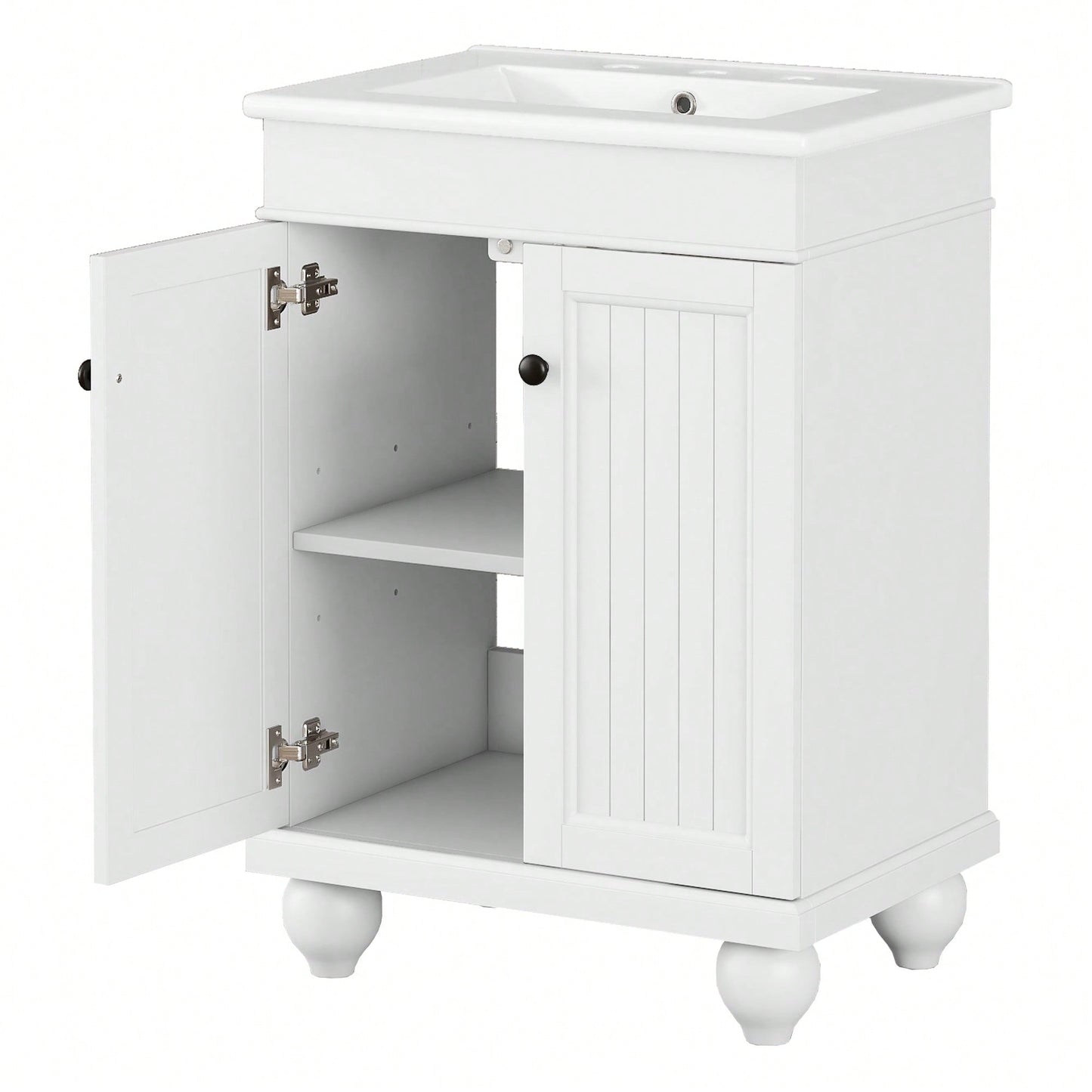 Sleek 24 Inch Black Bathroom Vanity With Elegant Ceramic Sink And Solid Wood Frame, Adjustable Shelf For Stylish Storage