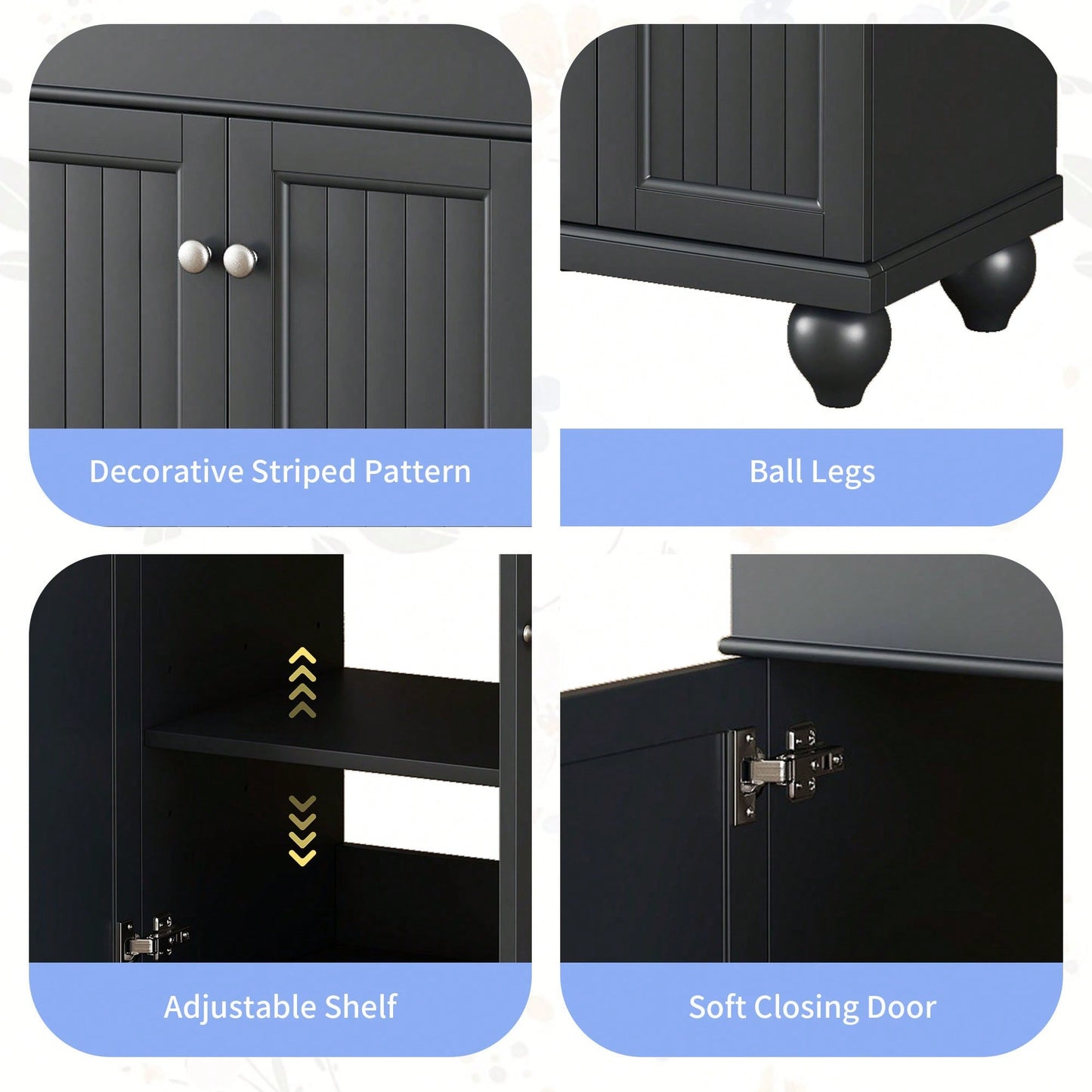 Sleek 24 Inch Black Bathroom Vanity With Elegant Ceramic Sink And Solid Wood Frame, Adjustable Shelf For Stylish Storage