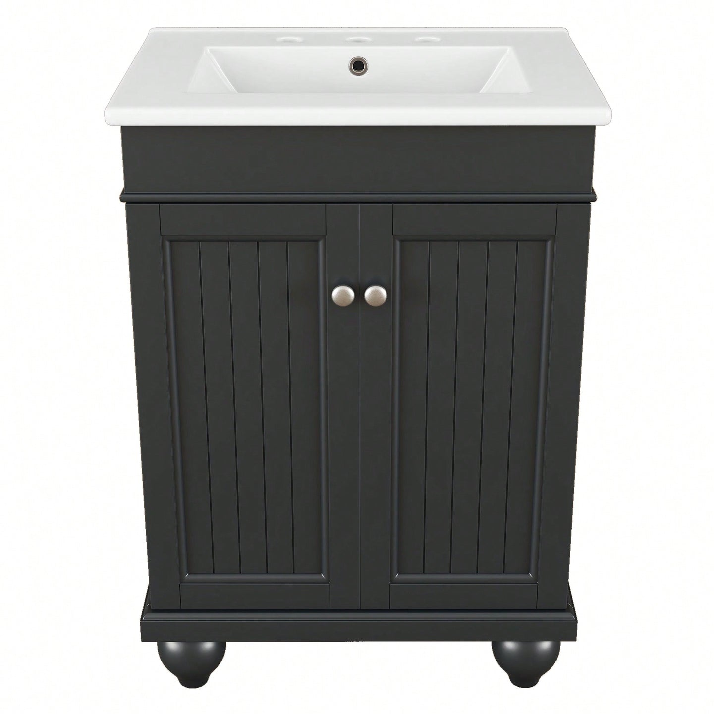 Sleek 24 Inch Black Bathroom Vanity With Elegant Ceramic Sink And Solid Wood Frame, Adjustable Shelf For Stylish Storage