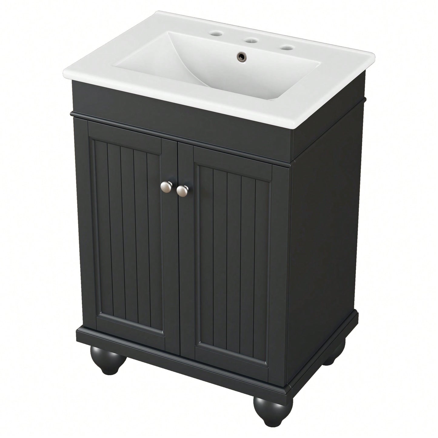 Sleek 24 Inch Black Bathroom Vanity With Elegant Ceramic Sink And Solid Wood Frame, Adjustable Shelf For Stylish Storage