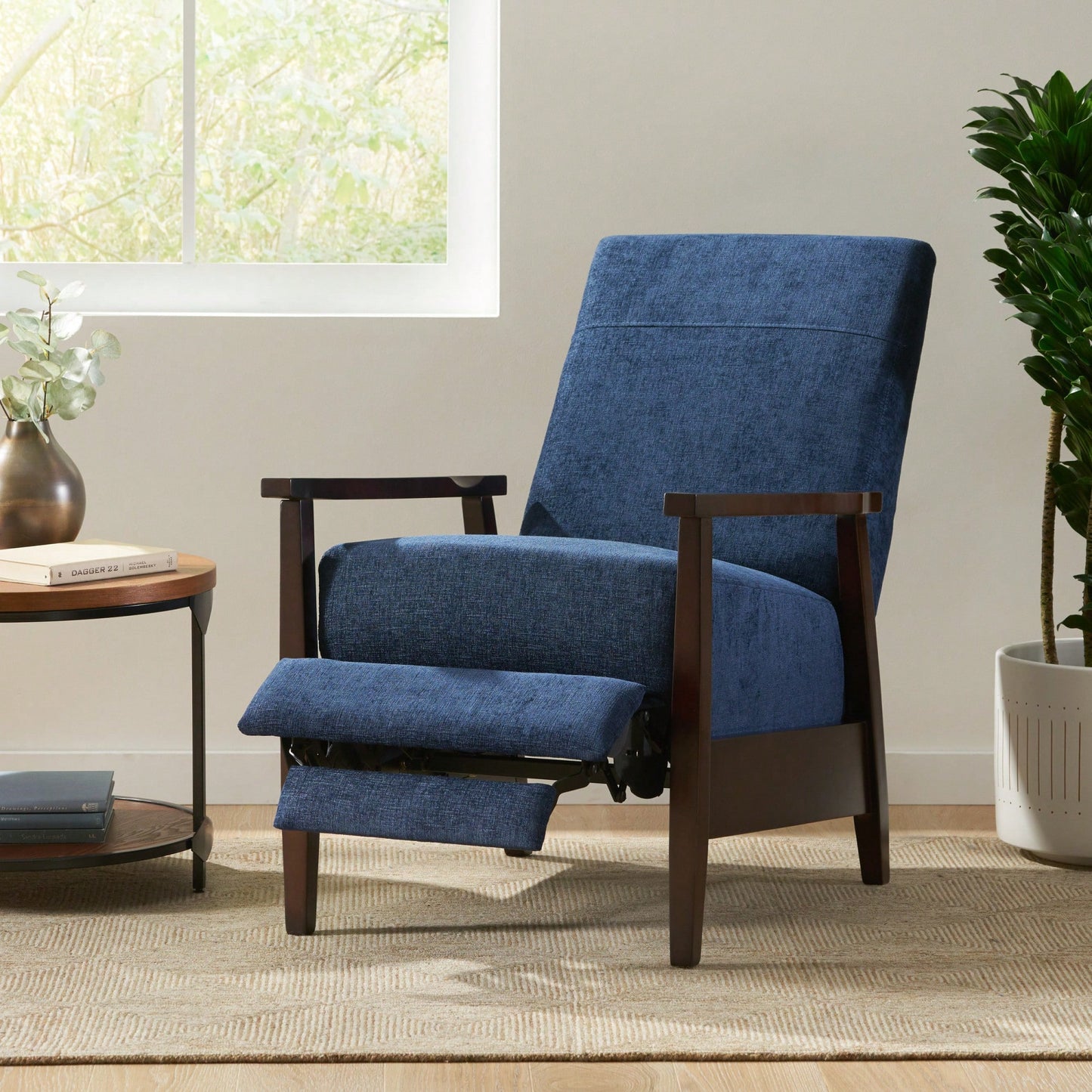 24.75 Inch Wide Wooden Handcrafted Manual Club Recliner Chair For Cozy Relaxation