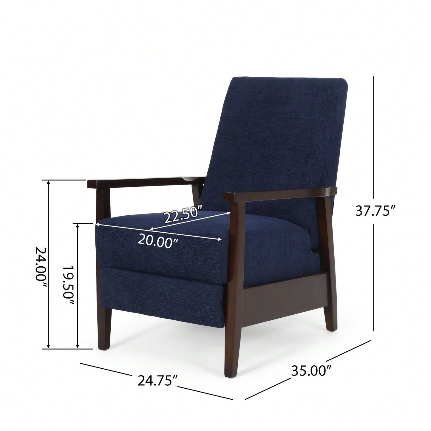 24.75 Inch Wide Wooden Handcrafted Manual Club Recliner Chair For Cozy Relaxation