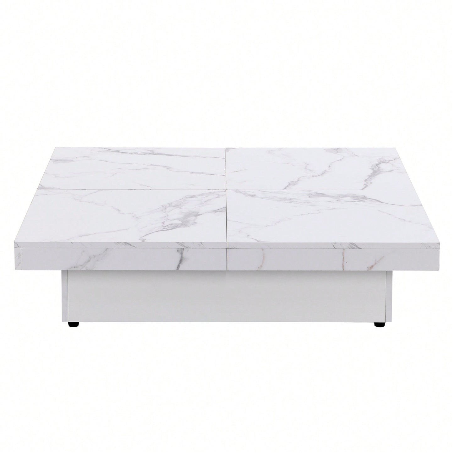 Modern Square Marble Veneer Coffee Table With Sliding Storage Top In White 39.4 Inches
