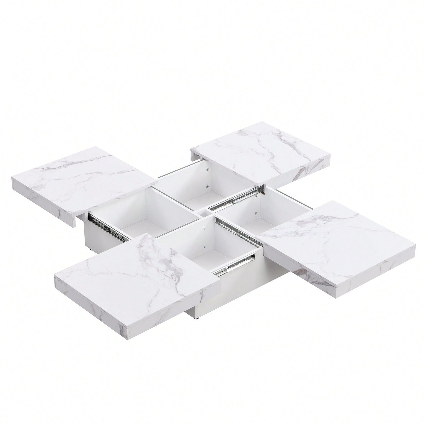 Modern Square Marble Veneer Coffee Table With Sliding Storage Top In White 39.4 Inches