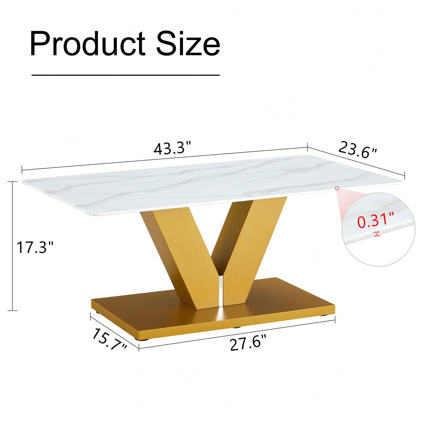Modern Minimalist Tempered Glass Coffee Table With Sticker Design And Golden MDF Pillars For Living And Dining Rooms