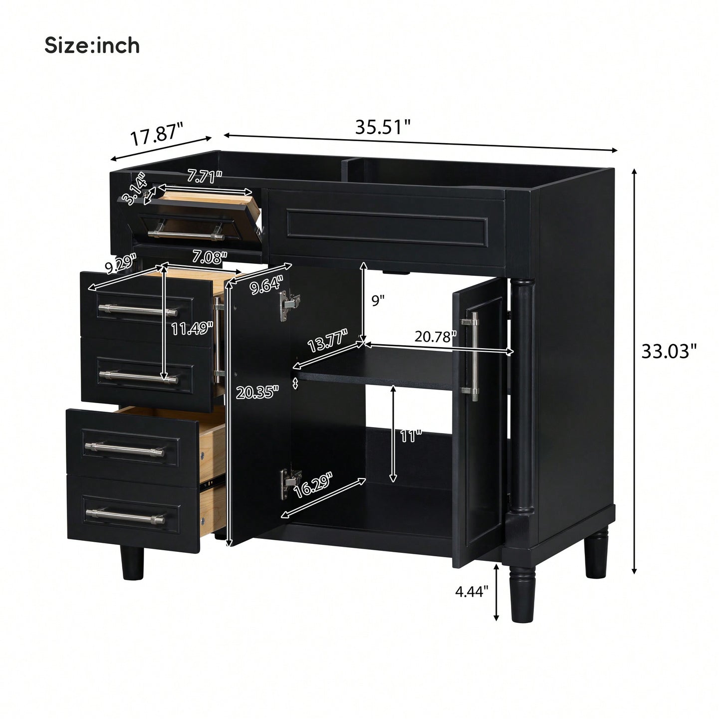 36 Inch Freestanding Bathroom Vanity Cabinet Solid Wood Frame With 2 Drawers And Tip-Out Drawer Height Adjustable Shelf No Sink Included