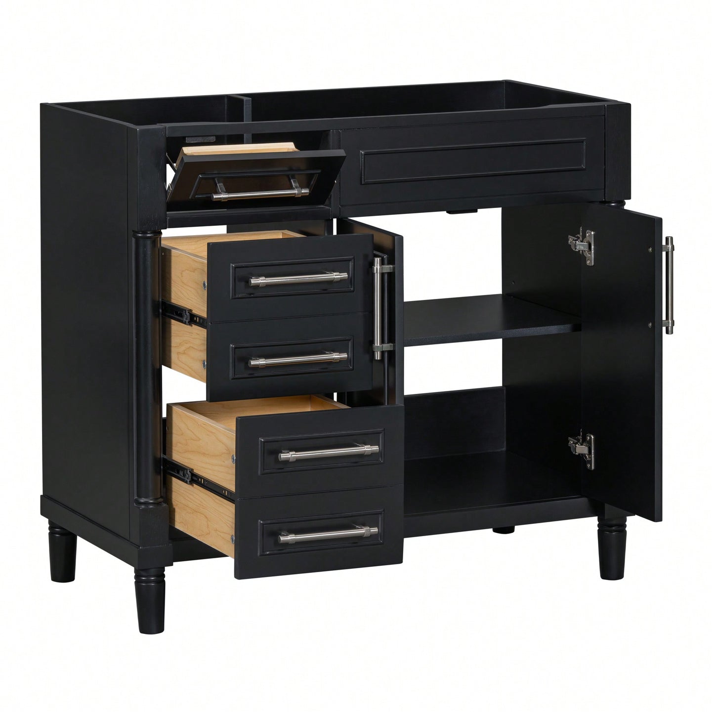 36 Inch Freestanding Bathroom Vanity Cabinet Solid Wood Frame With 2 Drawers And Tip-Out Drawer Height Adjustable Shelf No Sink Included