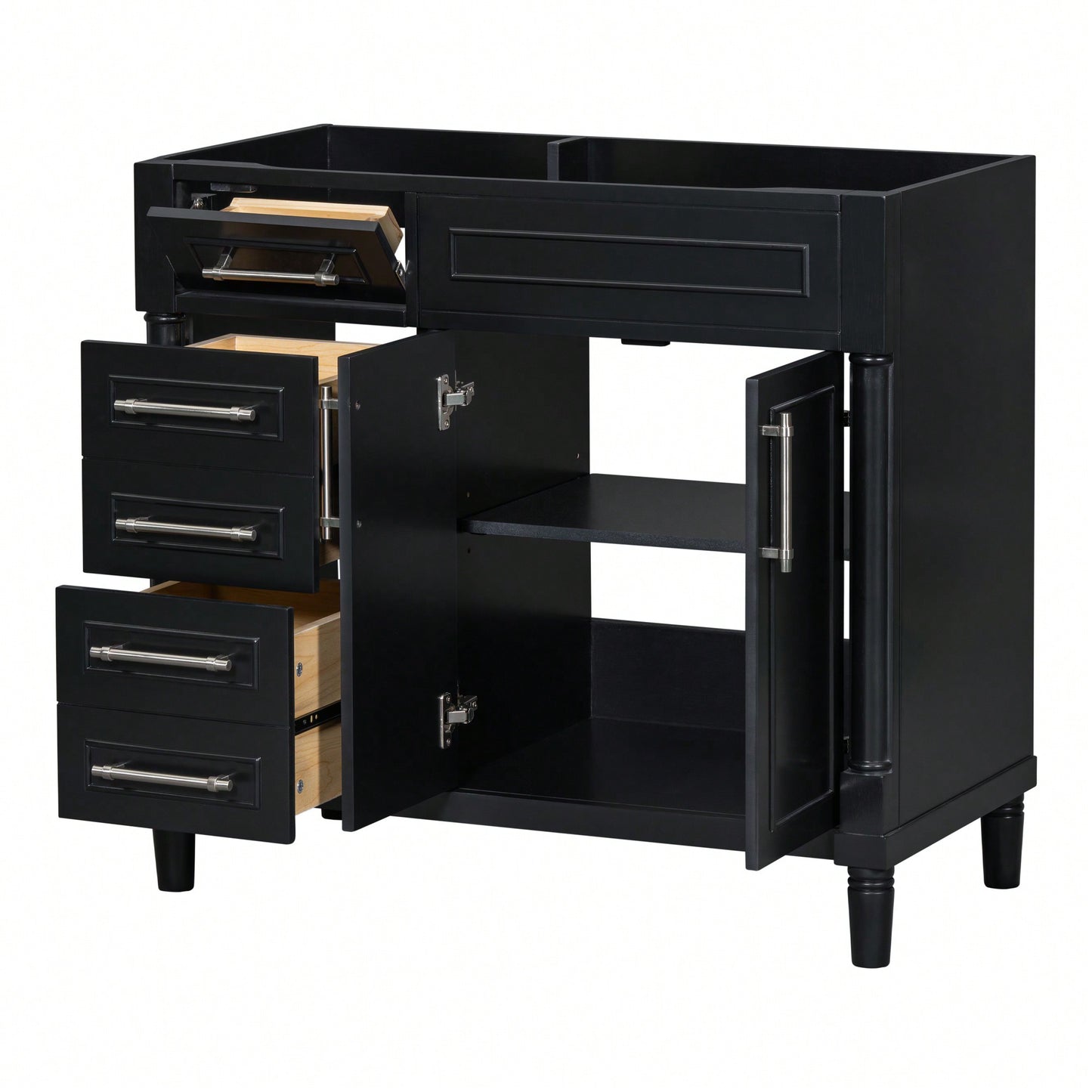 36 Inch Freestanding Bathroom Vanity Cabinet Solid Wood Frame With 2 Drawers And Tip-Out Drawer Height Adjustable Shelf No Sink Included