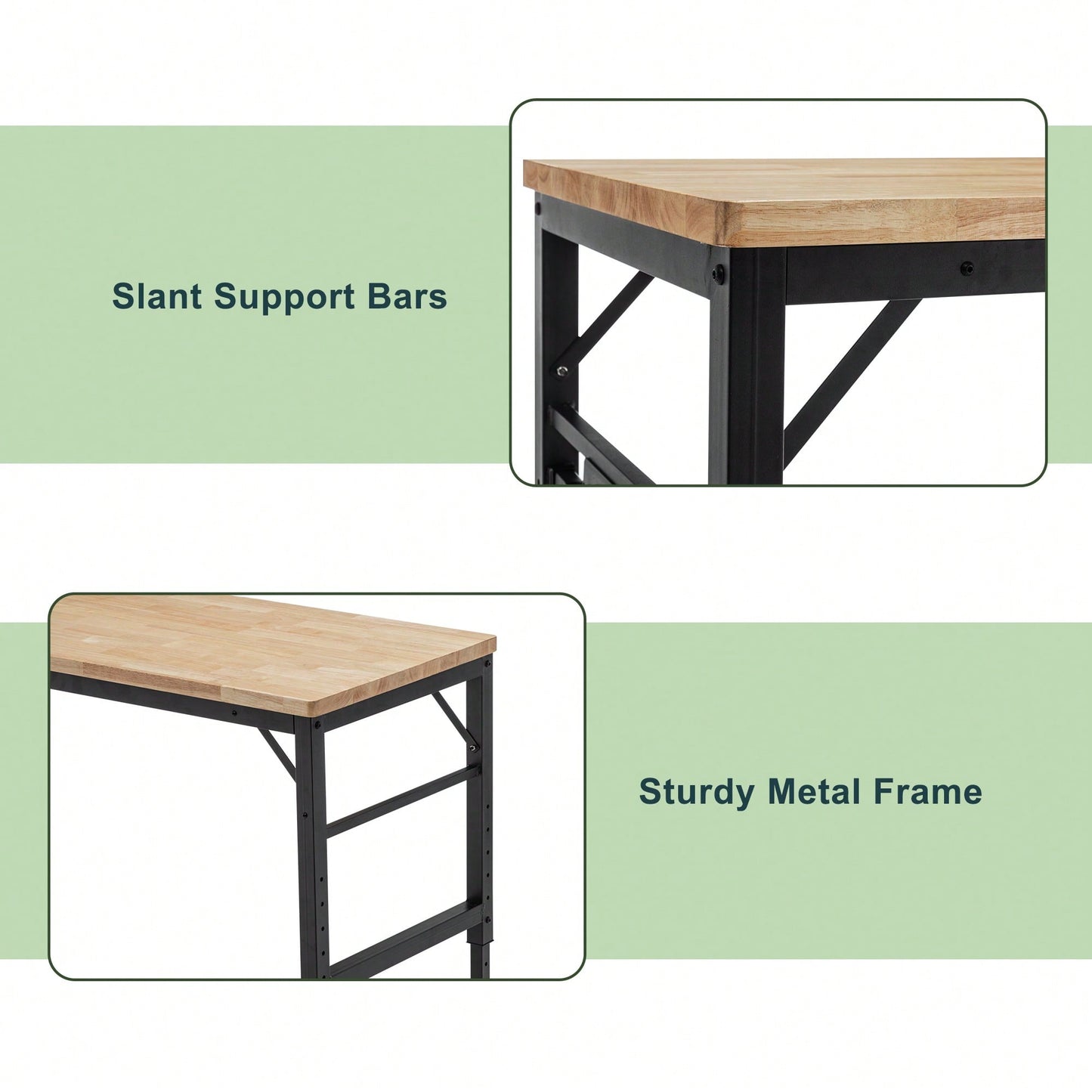 Heavy Duty 60 Inch Adjustable Height Workbench With Rubber Wood Top And Power Outlets, 2000 Lbs Load Capacity For Workshop, Garage, Office And Home Use