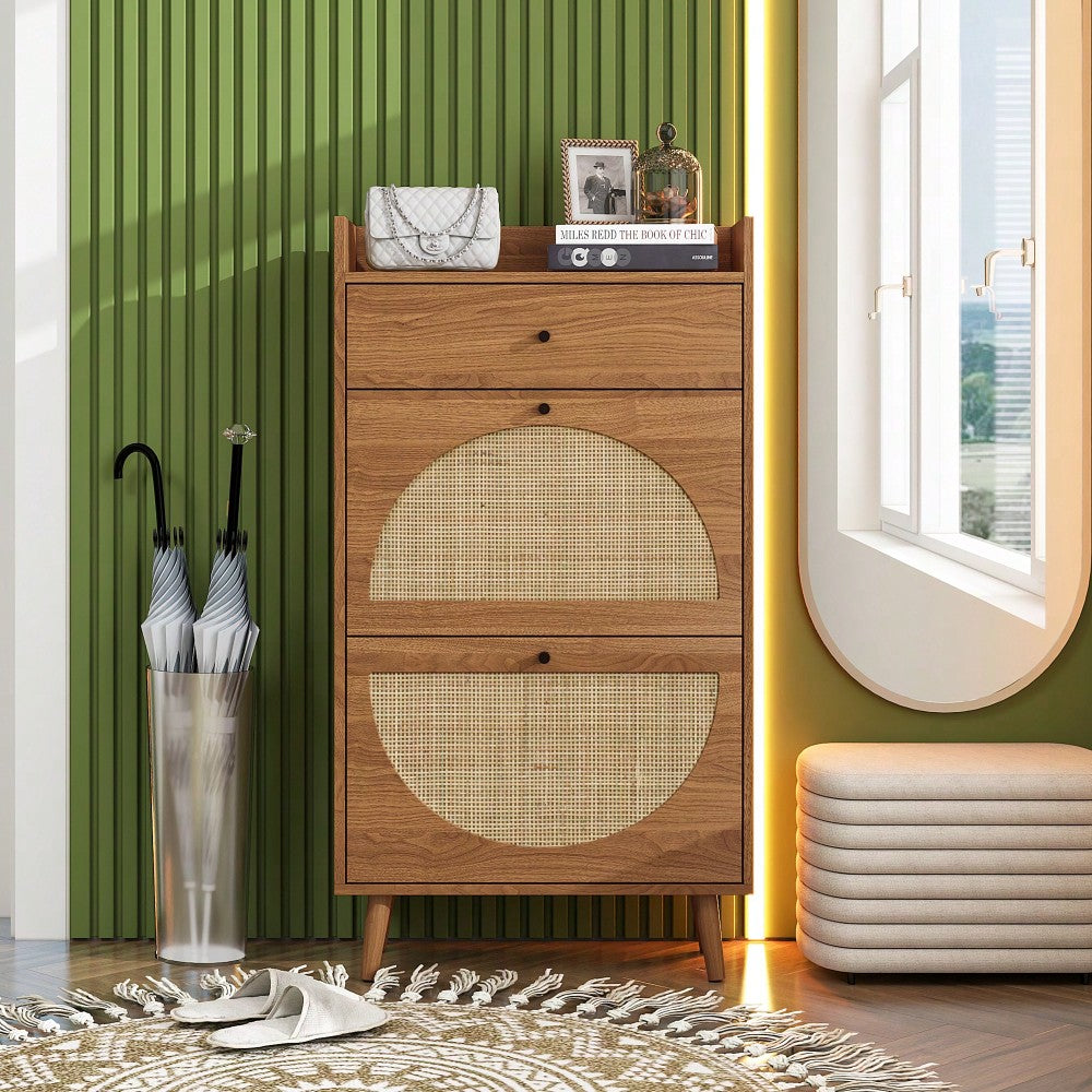 Stylish Double Layer Shoe Rack With 2 Doors And 1 Drawer For Entryway Organization