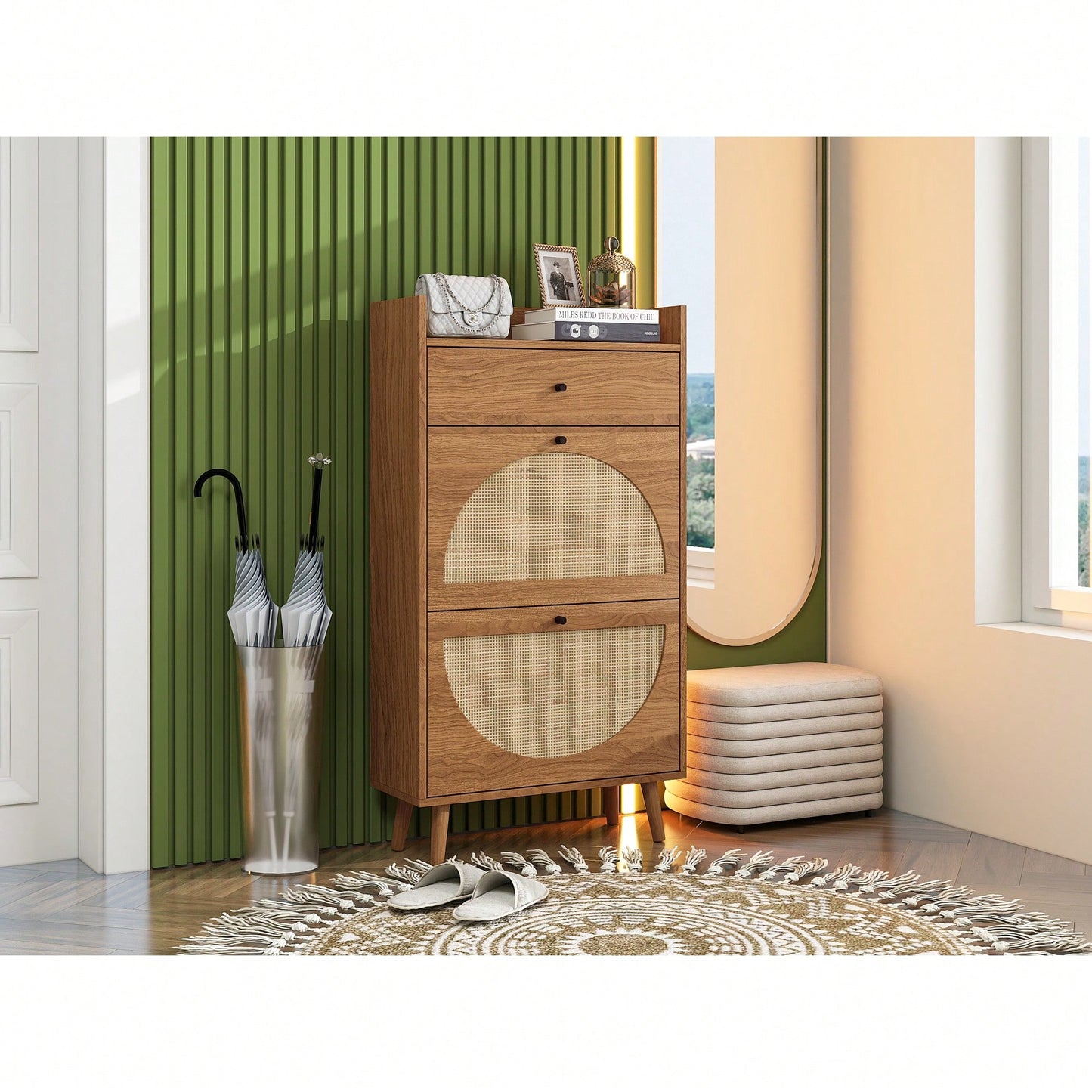 Stylish Double Layer Shoe Rack With 2 Doors And 1 Drawer For Entryway Organization