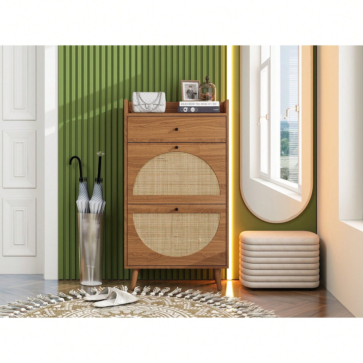 Stylish Double Layer Shoe Rack With 2 Doors And 1 Drawer For Entryway Organization
