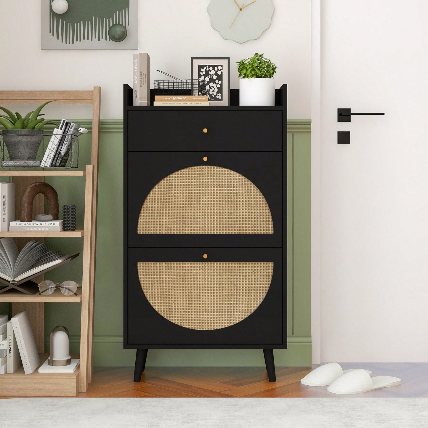 Stylish Double Layer Shoe Rack With 2 Doors And 1 Drawer For Entryway Organization