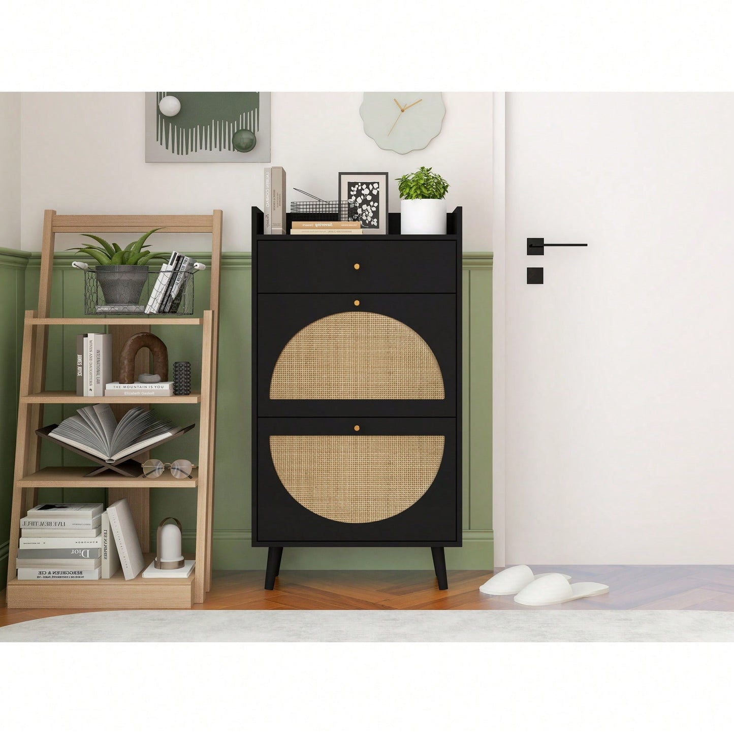 Stylish Double Layer Shoe Rack With 2 Doors And 1 Drawer For Entryway Organization