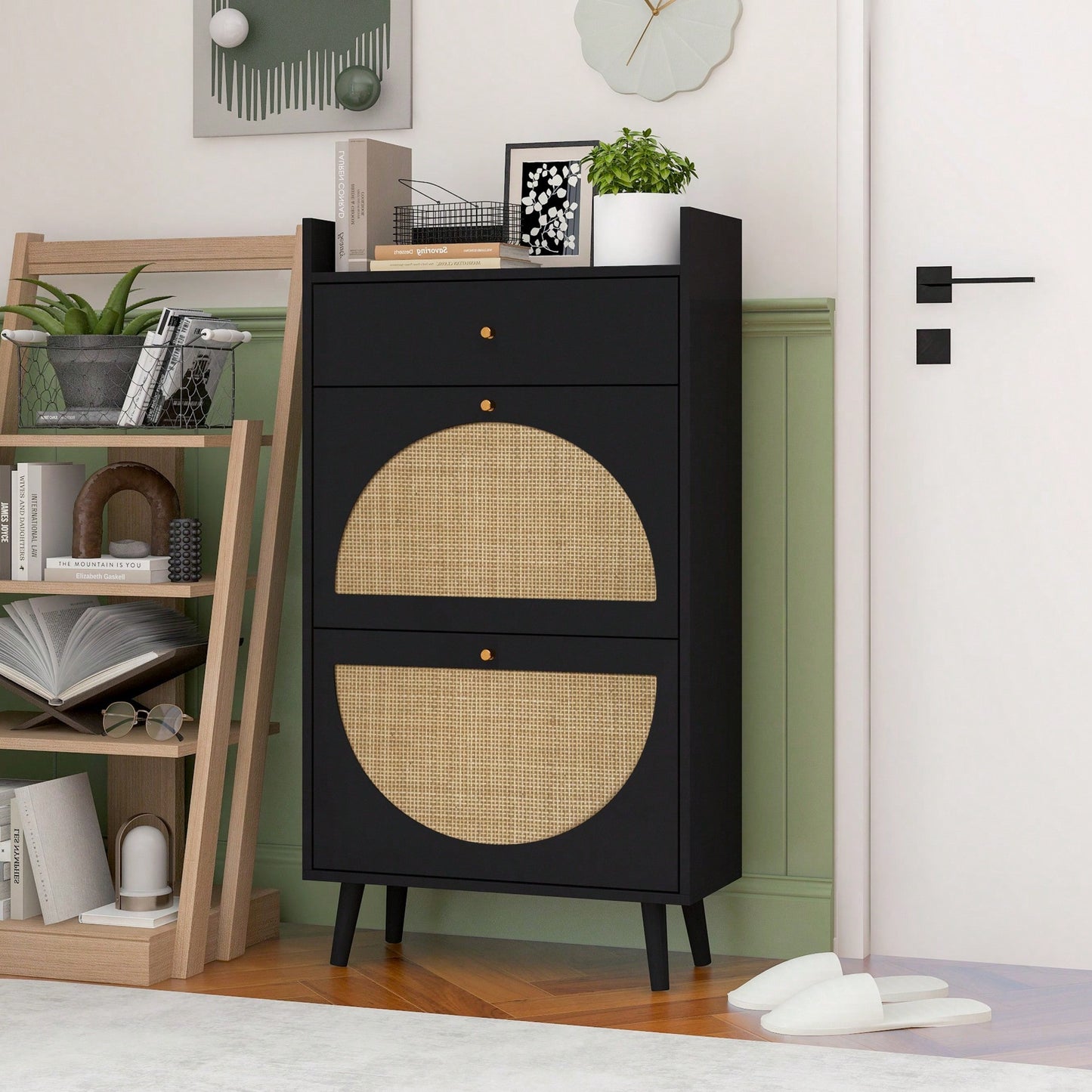 Stylish Double Layer Shoe Rack With 2 Doors And 1 Drawer For Entryway Organization