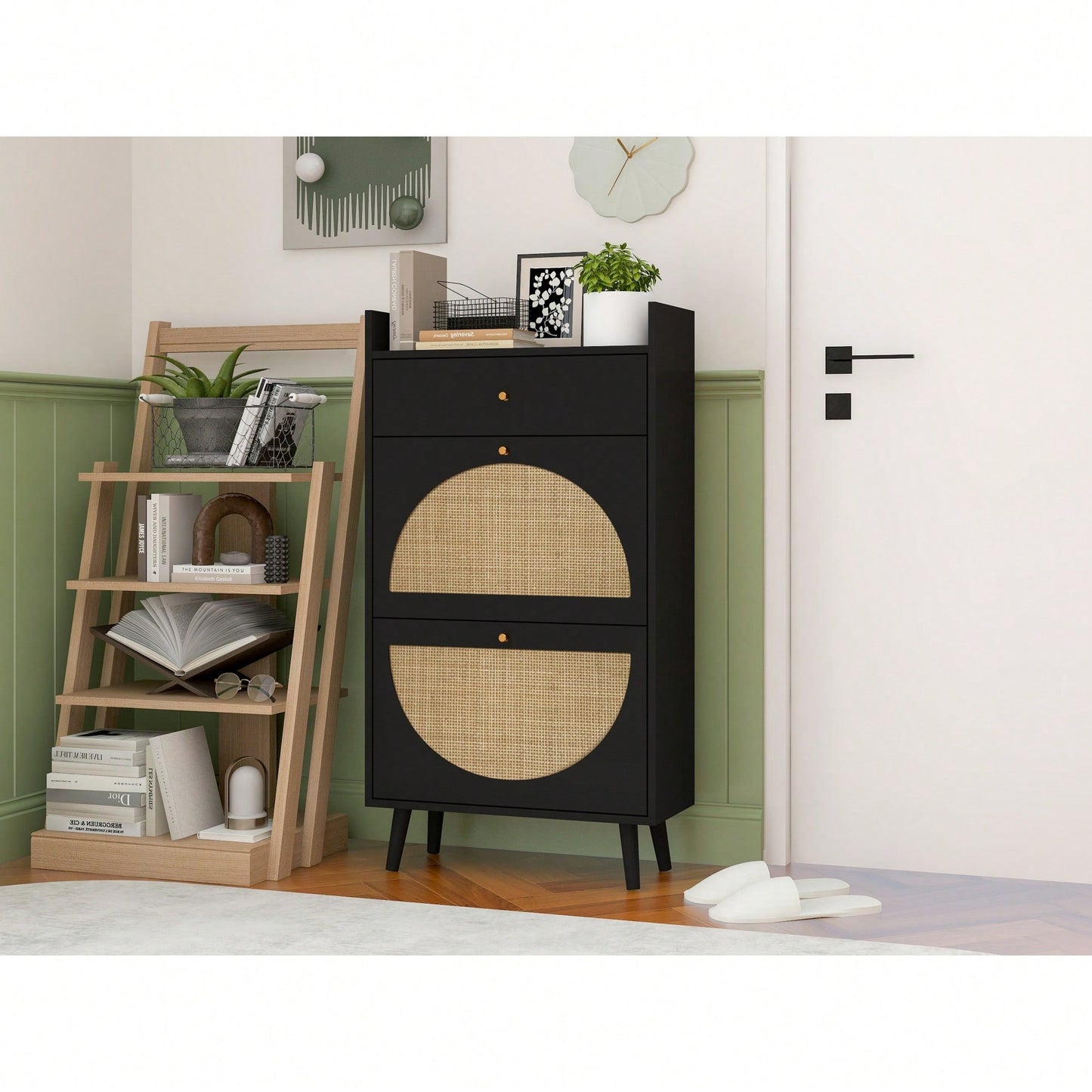 Stylish Double Layer Shoe Rack With 2 Doors And 1 Drawer For Entryway Organization
