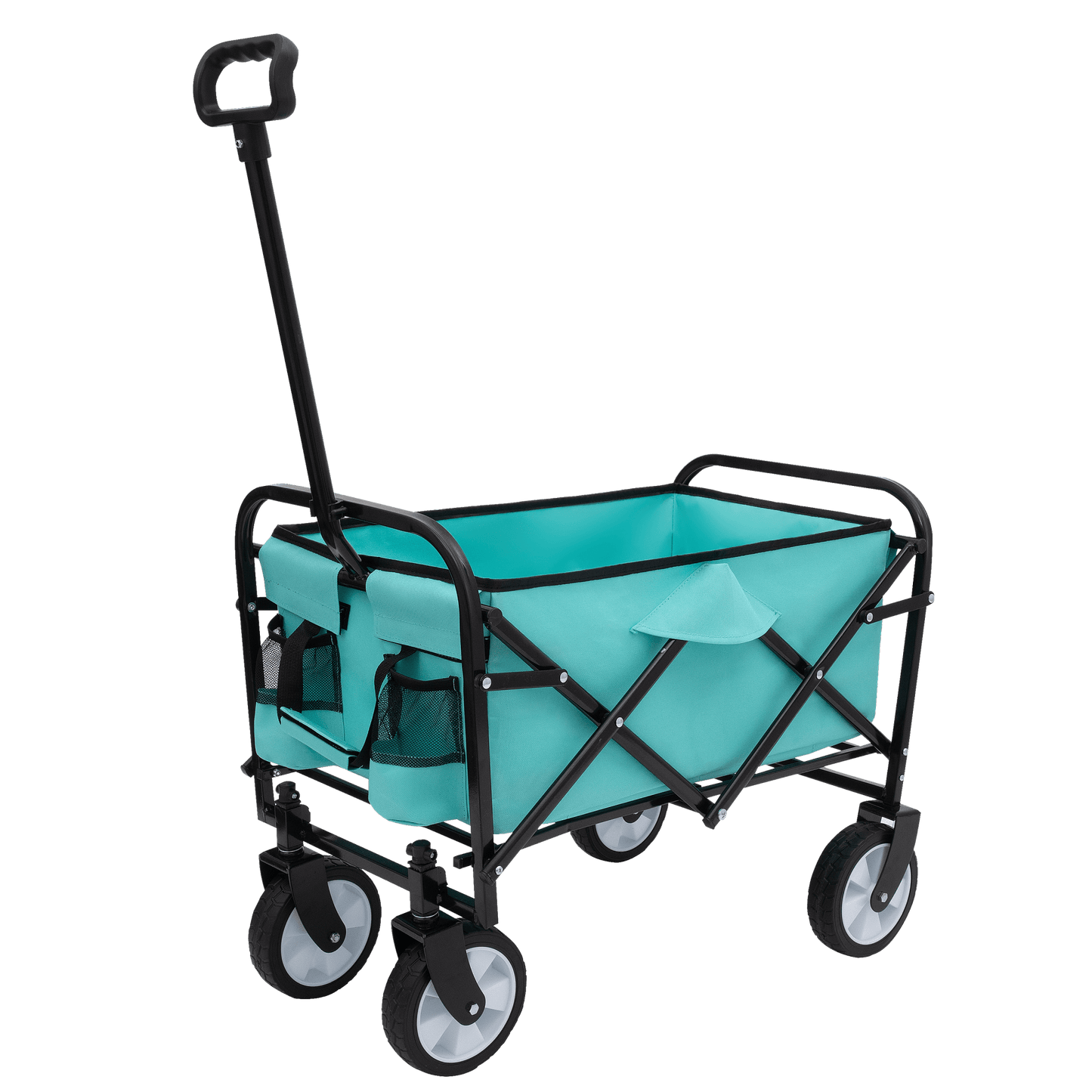 Collapsible Foldable Utility Wagon Cart With Strapping System For Beach Camping Shopping Gardening Fishing Supports 225lbs All-Terrain Wheels Blue