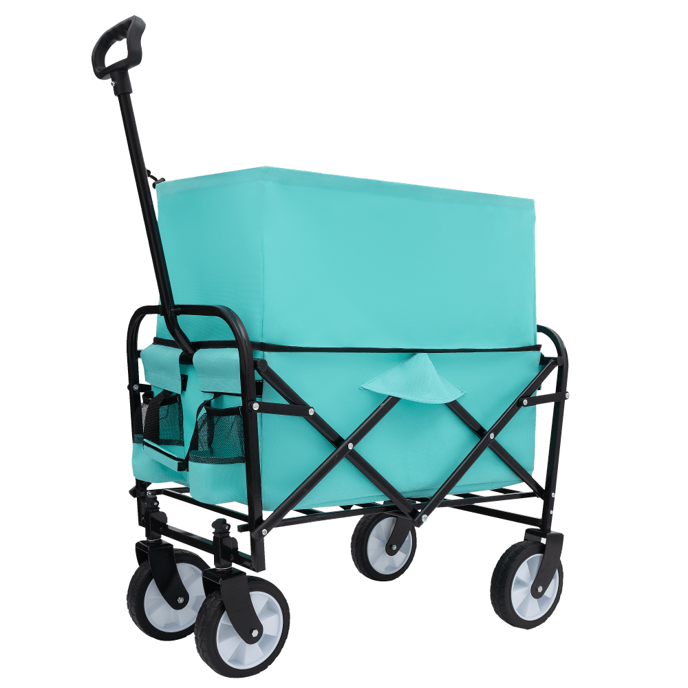 Collapsible Foldable Utility Wagon Cart With Strapping System For Beach Camping Shopping Gardening Fishing Supports 225lbs All-Terrain Wheels Blue