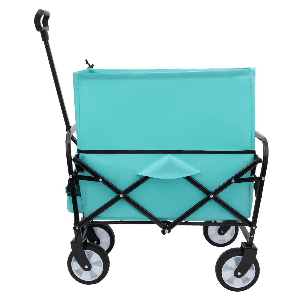 Collapsible Foldable Utility Wagon Cart With Strapping System For Beach Camping Shopping Gardening Fishing Supports 225lbs All-Terrain Wheels Blue