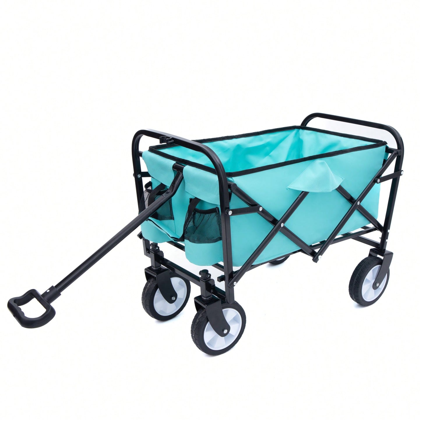 Collapsible Foldable Utility Wagon Cart With Strapping System For Beach Camping Shopping Gardening Fishing Supports 225lbs All-Terrain Wheels Blue