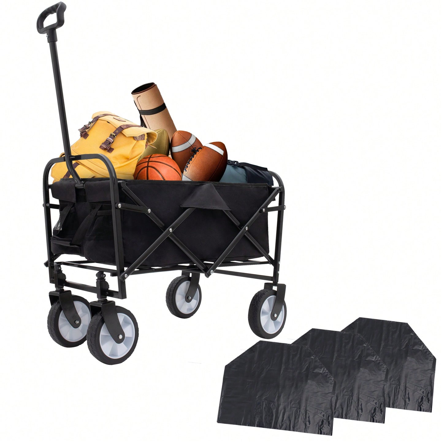 Collapsible Foldable Utility Wagon Cart With Strapping System For Beach Camping Shopping Gardening Fishing Supports 225lbs All-Terrain Wheels Blue