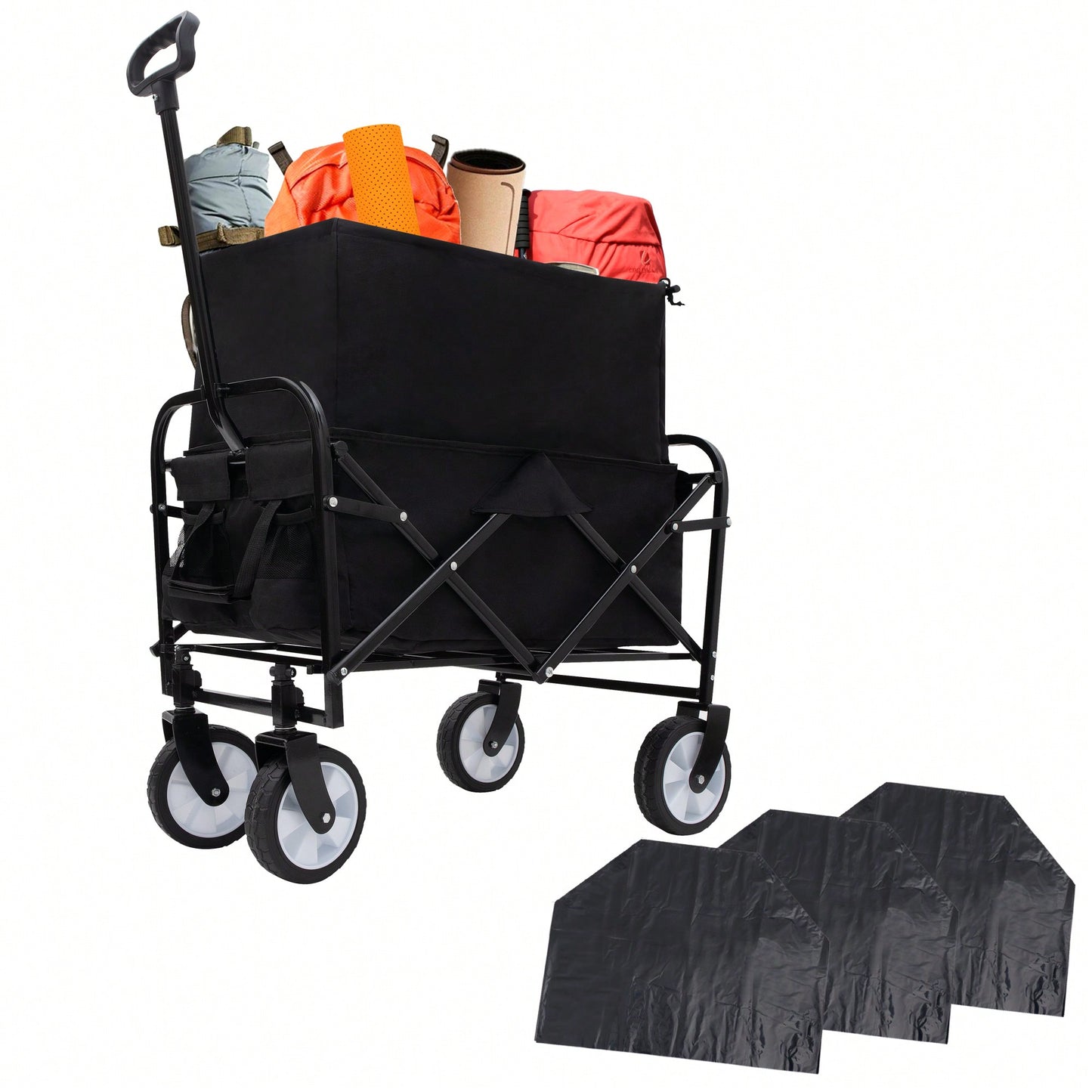 Collapsible Foldable Utility Wagon Cart With Strapping System For Beach Camping Shopping Gardening Fishing Supports 225lbs All-Terrain Wheels Blue