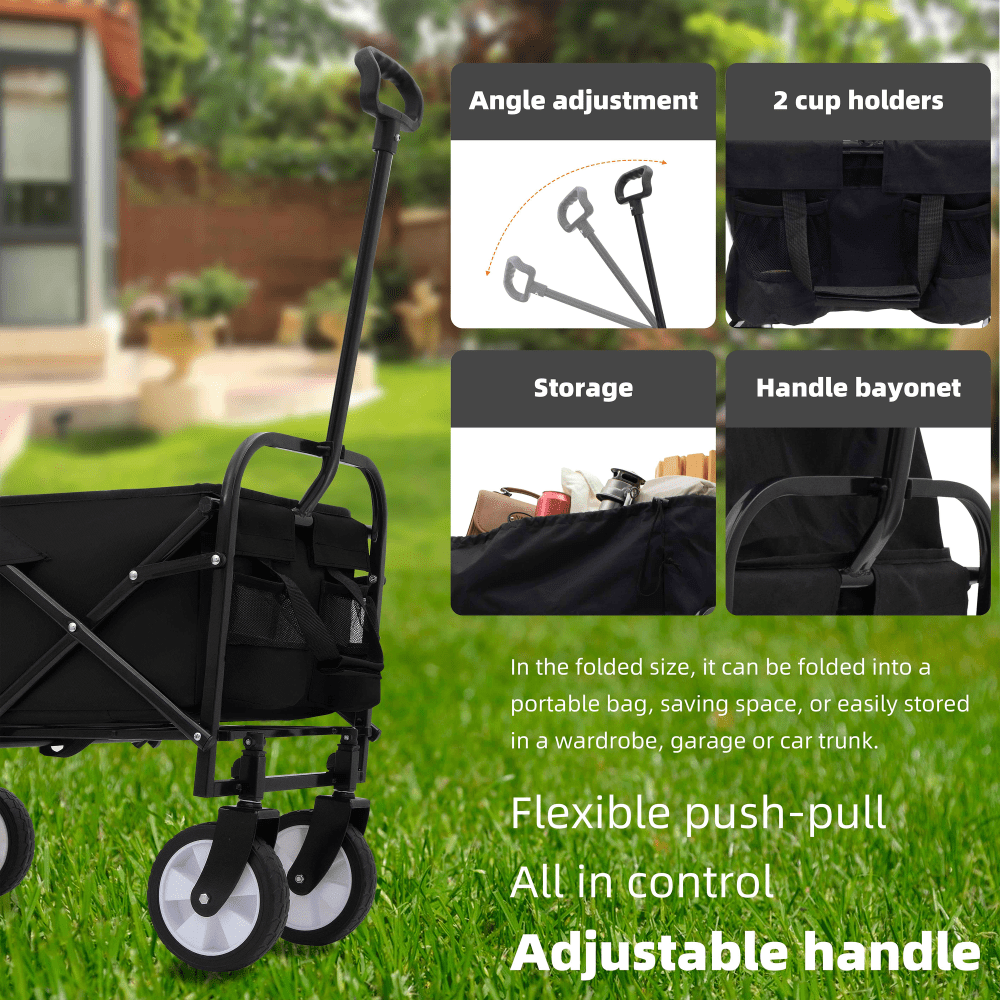 Collapsible Foldable Utility Wagon Cart With Strapping System For Beach Camping Shopping Gardening Fishing Supports 225lbs All-Terrain Wheels Blue