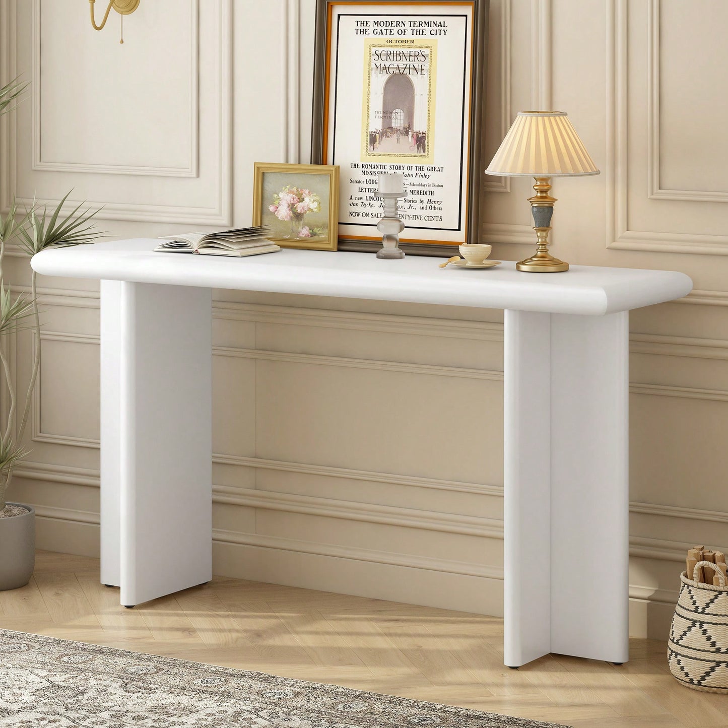 L-Shaped Leg Modern Entryway Table For Hallway Foyer Living Room Corridor