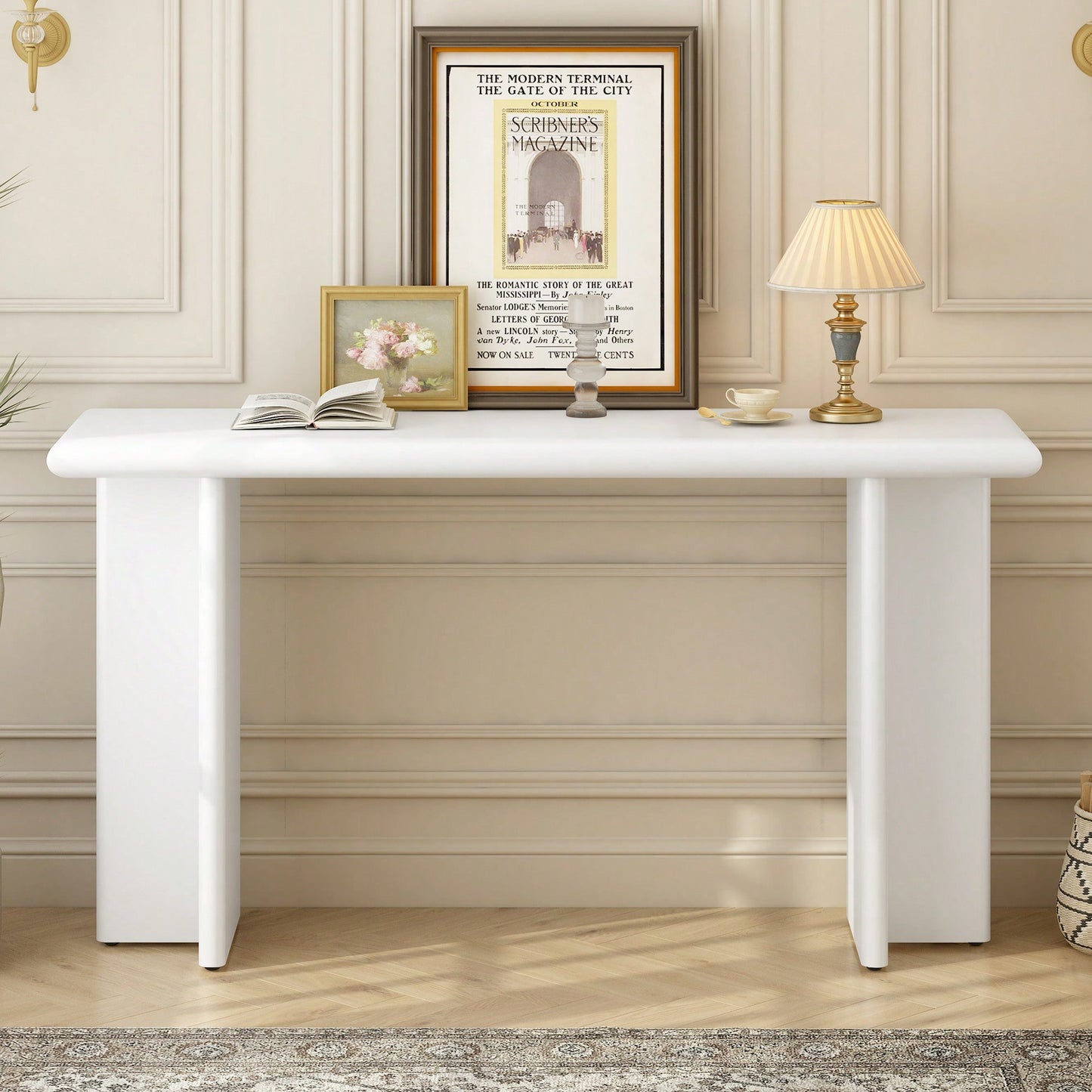 L-Shaped Leg Modern Entryway Table For Hallway Foyer Living Room Corridor