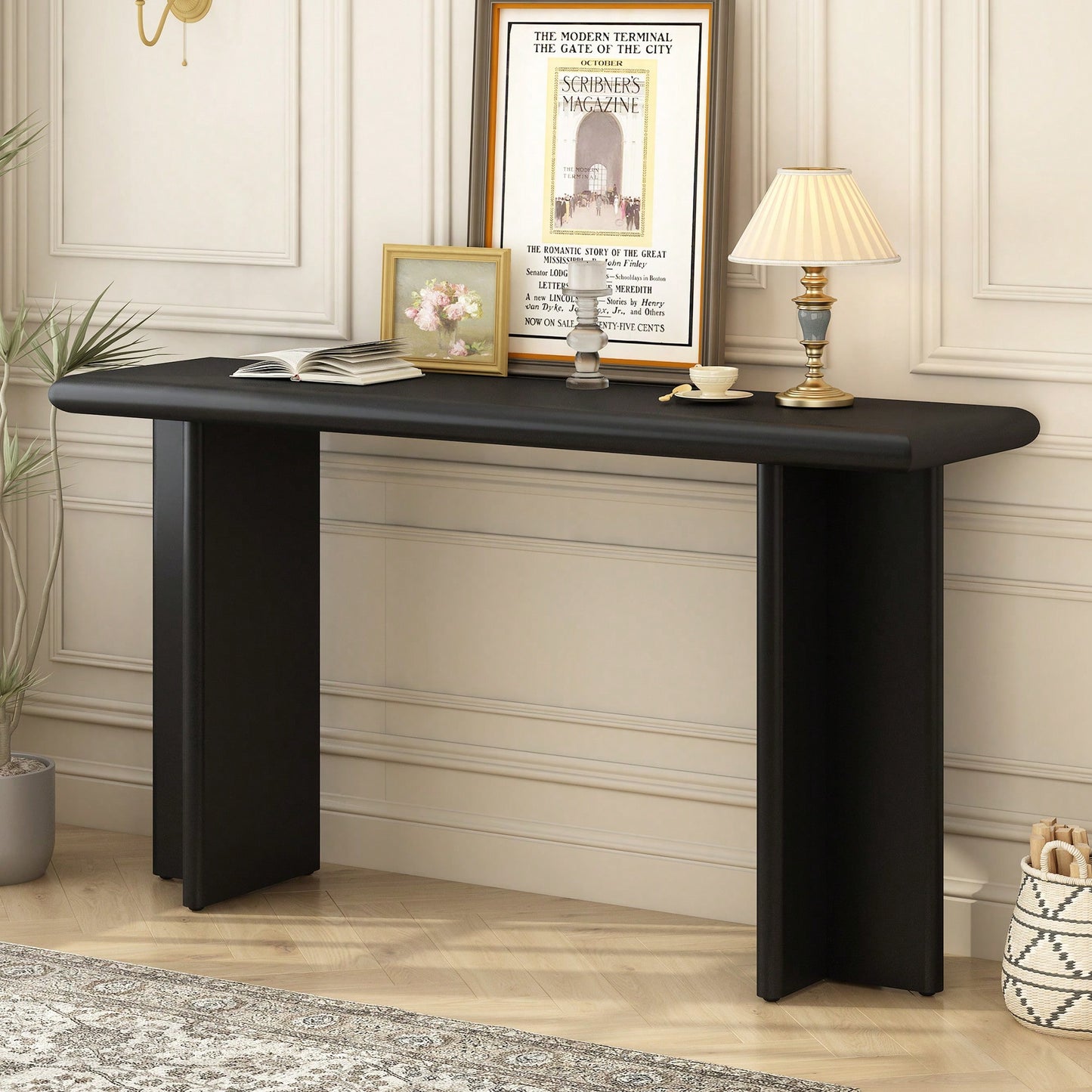 L-Shaped Leg Modern Entryway Table For Hallway Foyer Living Room Corridor